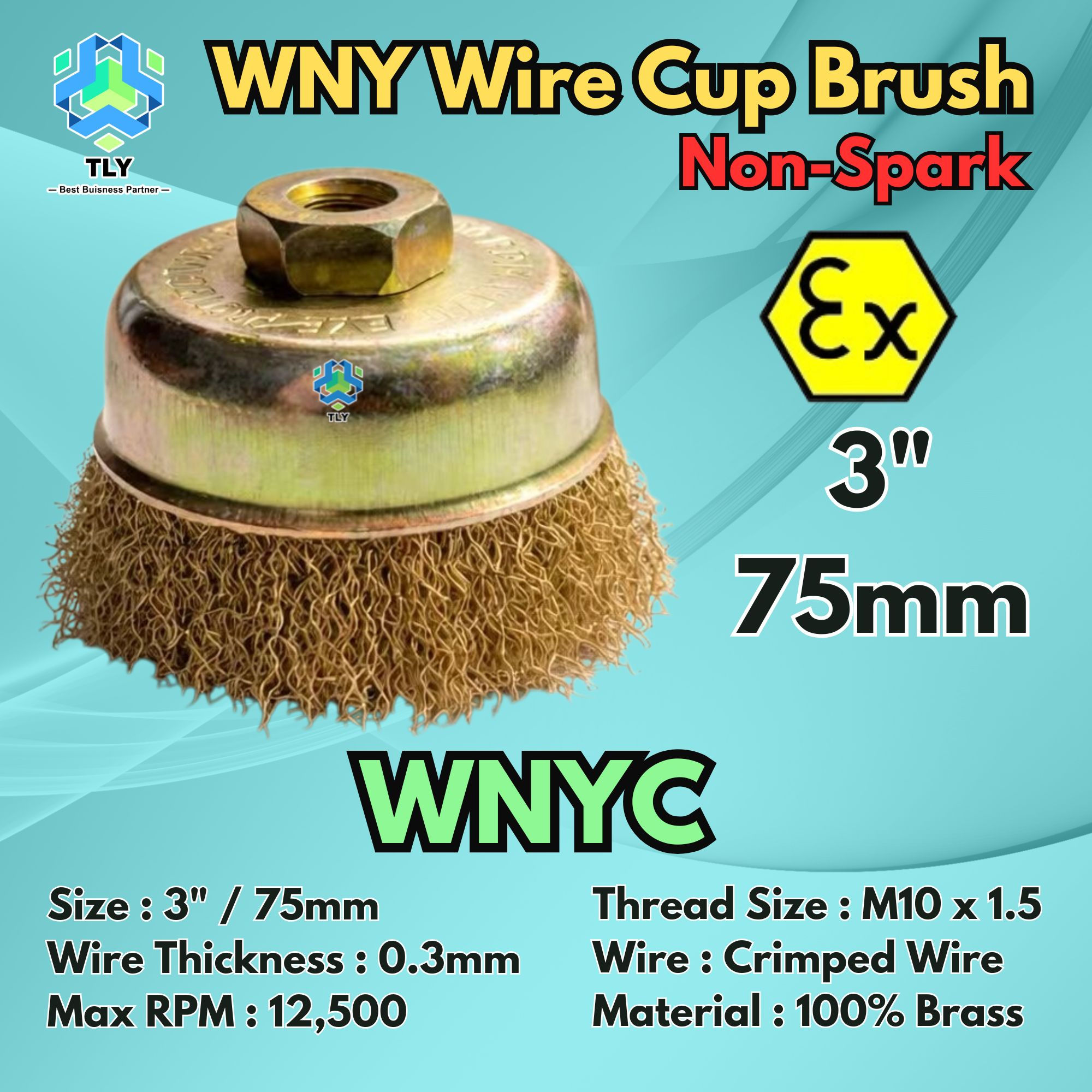 CAAB02 WNY 3" Cup Brush - Wire 100% Brass WNYC