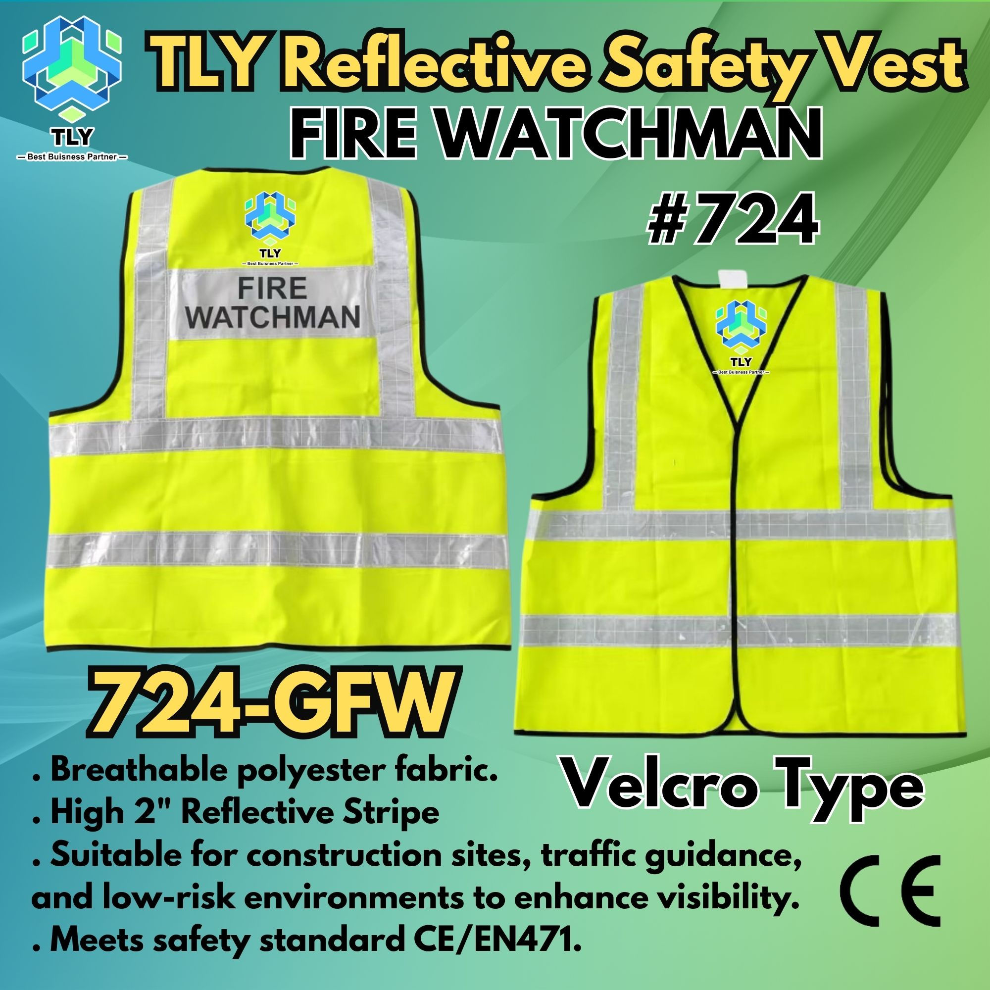 EGL09 Reflective Safety Vest Words - #724 Green FIRE WATCHMAN