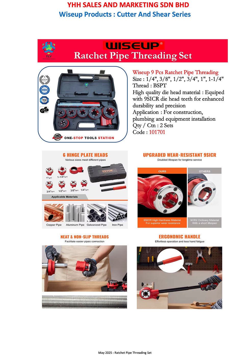 Thumbnail: JBG08 Wiseup 9Pcs Ratchet Pipe Threading Set 101701