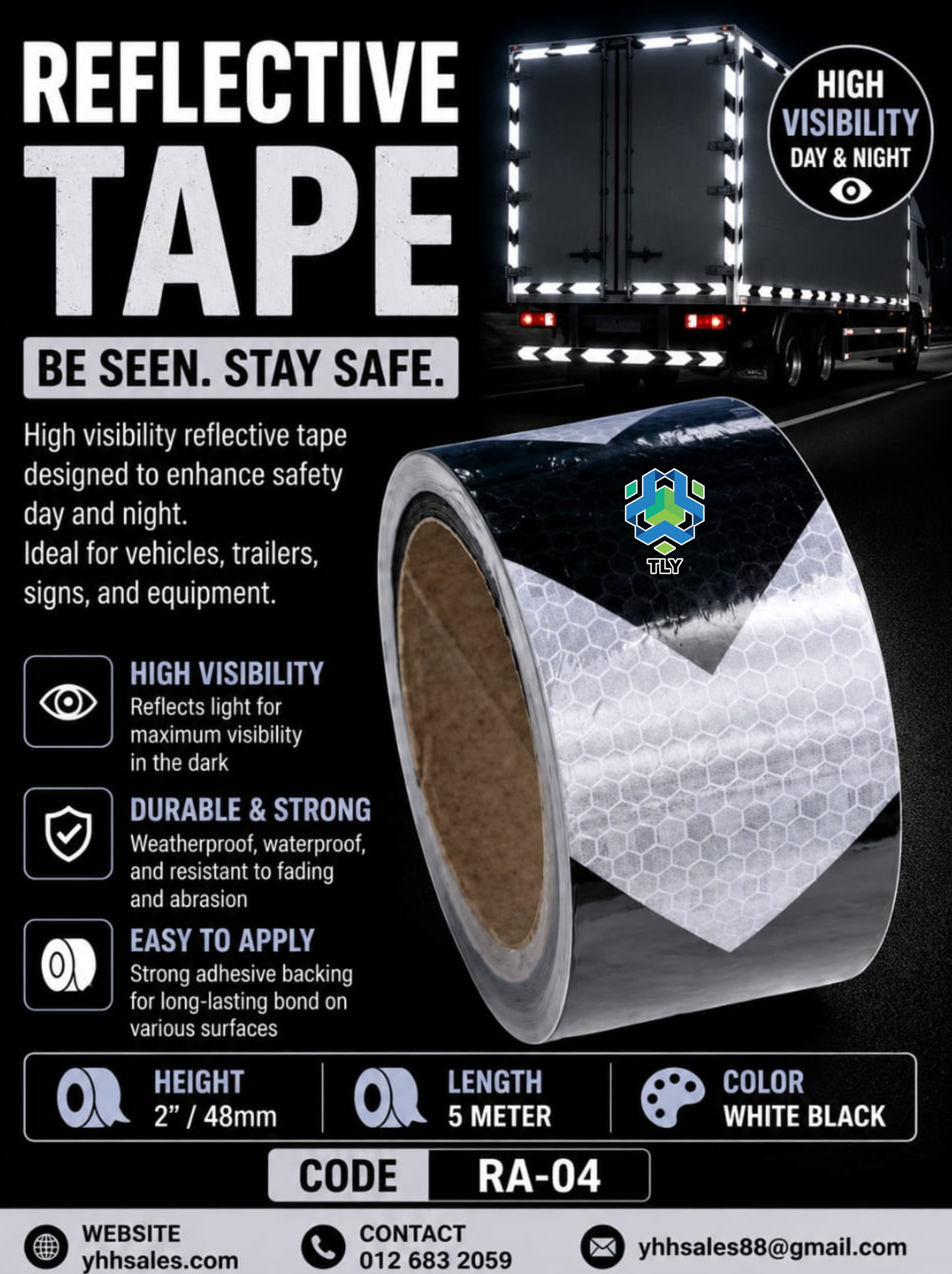 EJC09 Reflective Tape 48mm x 5meter - Arrow Shape White Black