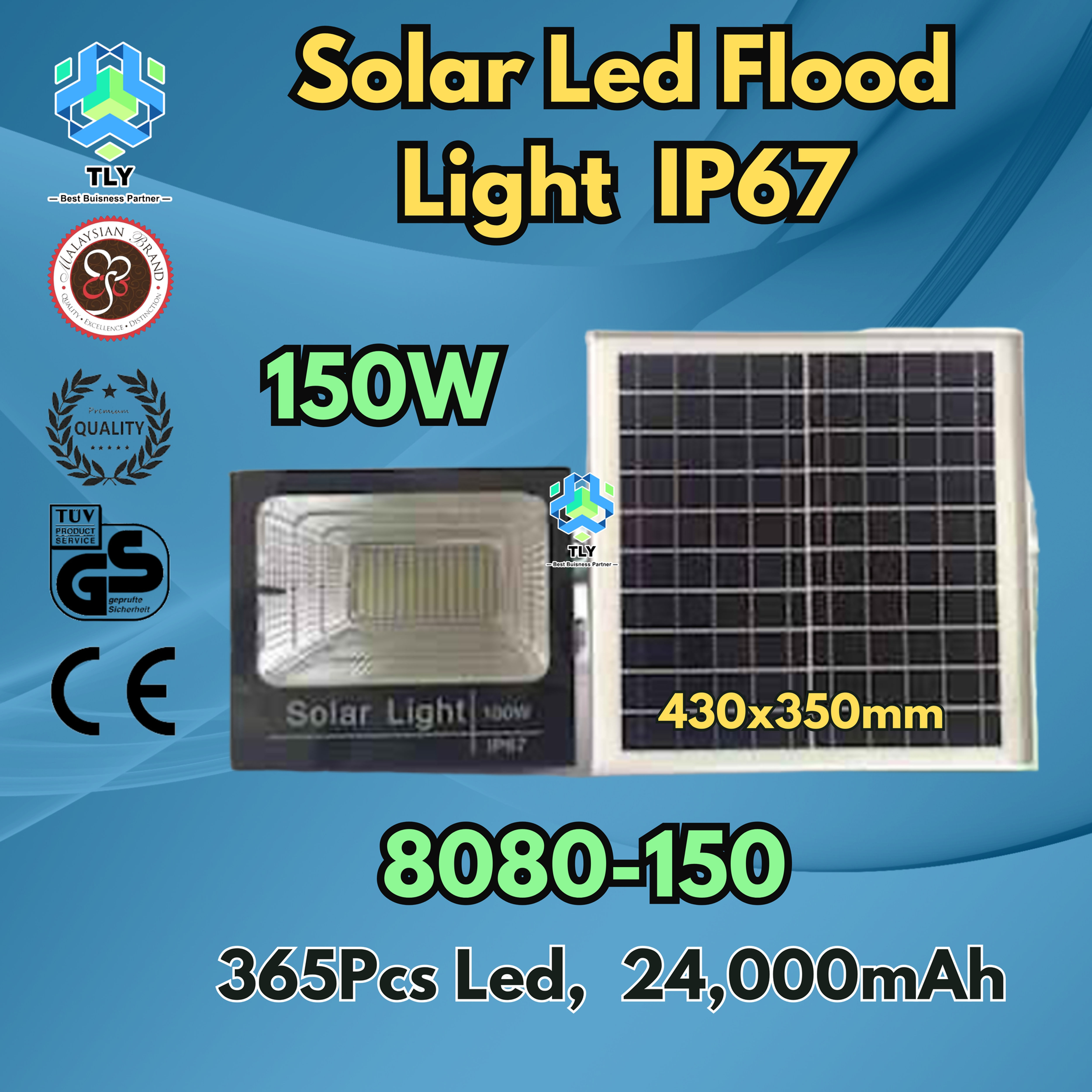 GJA02 Solar Rechargeable Led Flood Light IP66 8080-150W