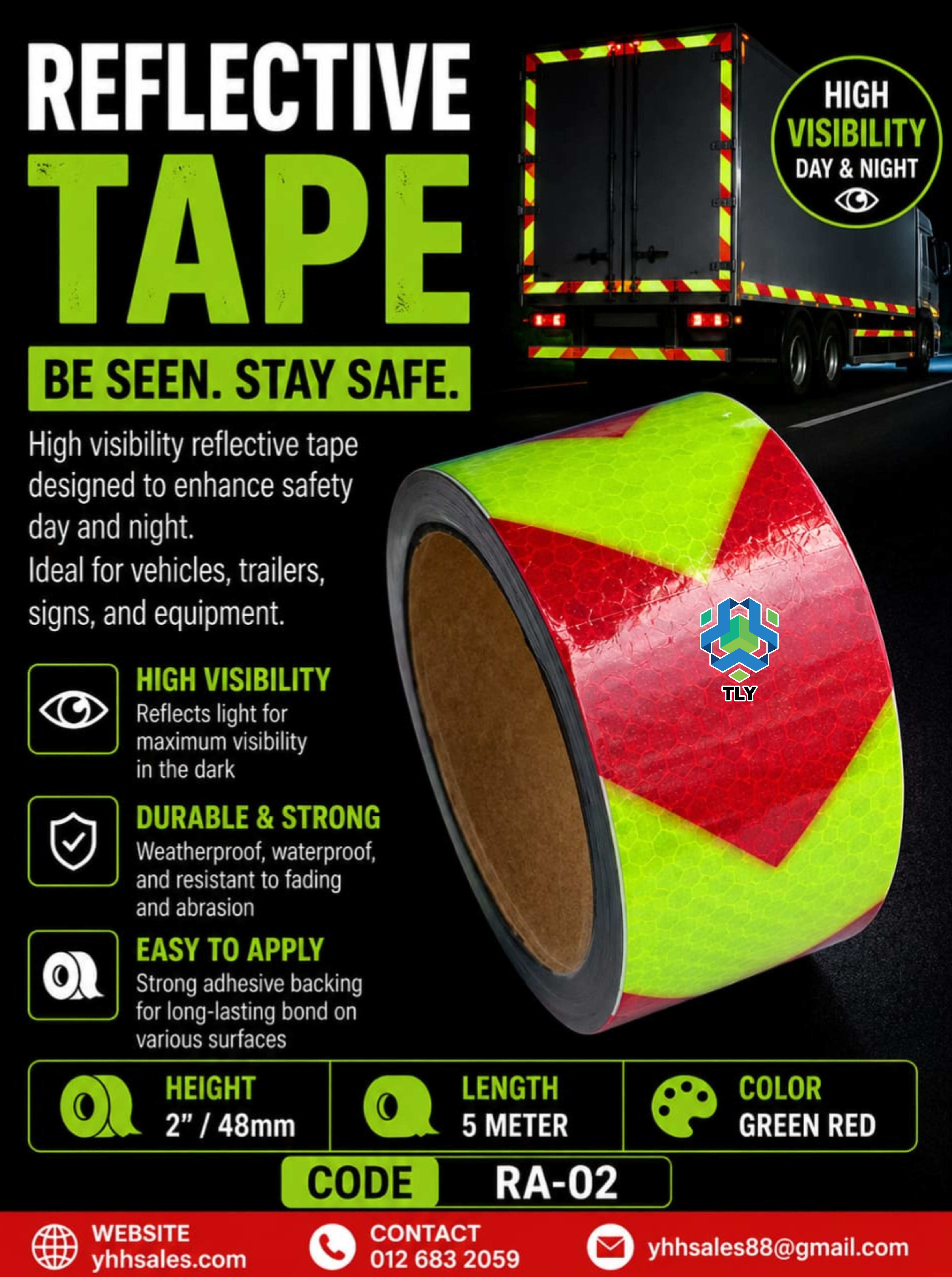 HD-B02 Reflective Tape 48mm x 5 Meter - Arrow Type Green red