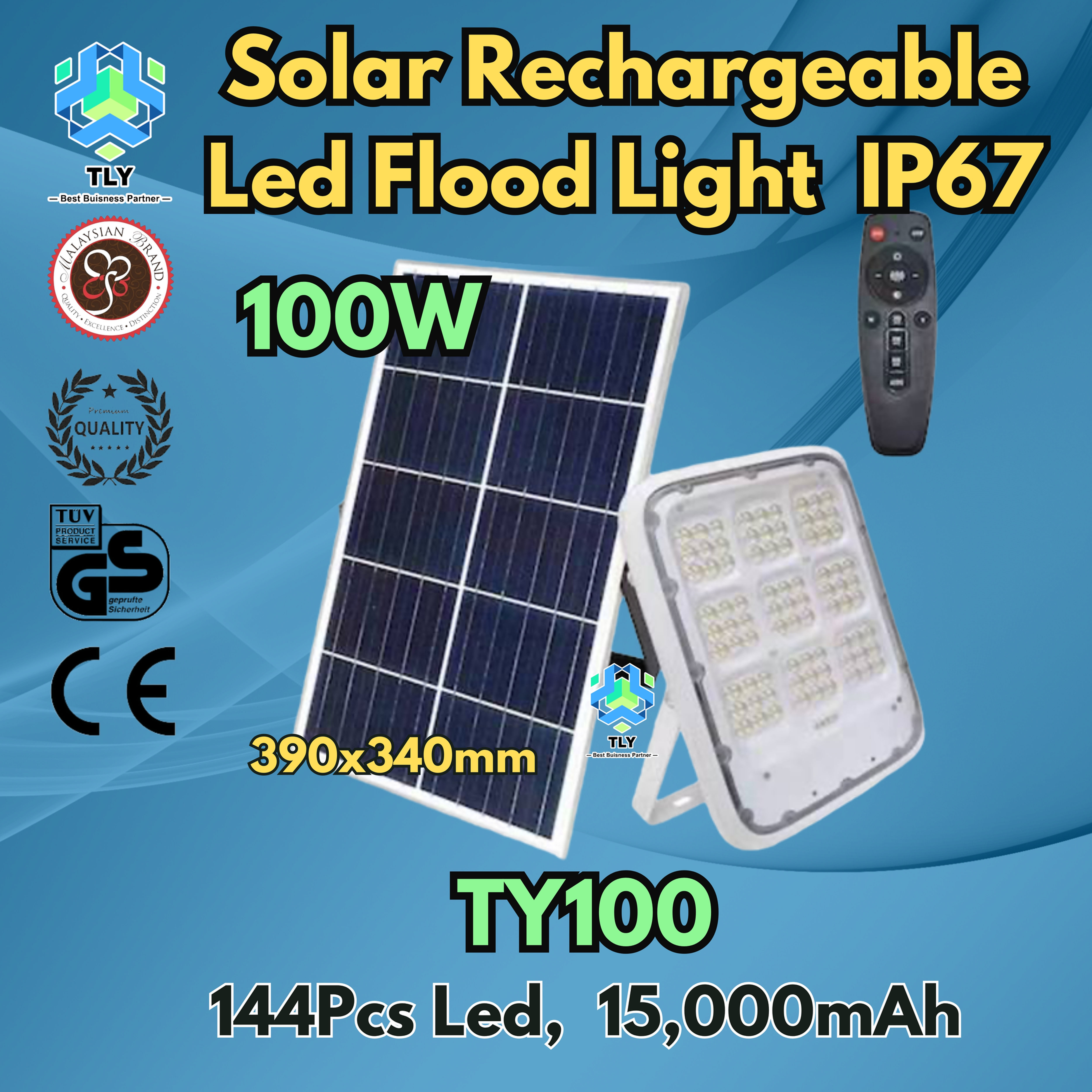 GJF01 Solar Rechargeable Led Flood Light IP67 TY100-100W