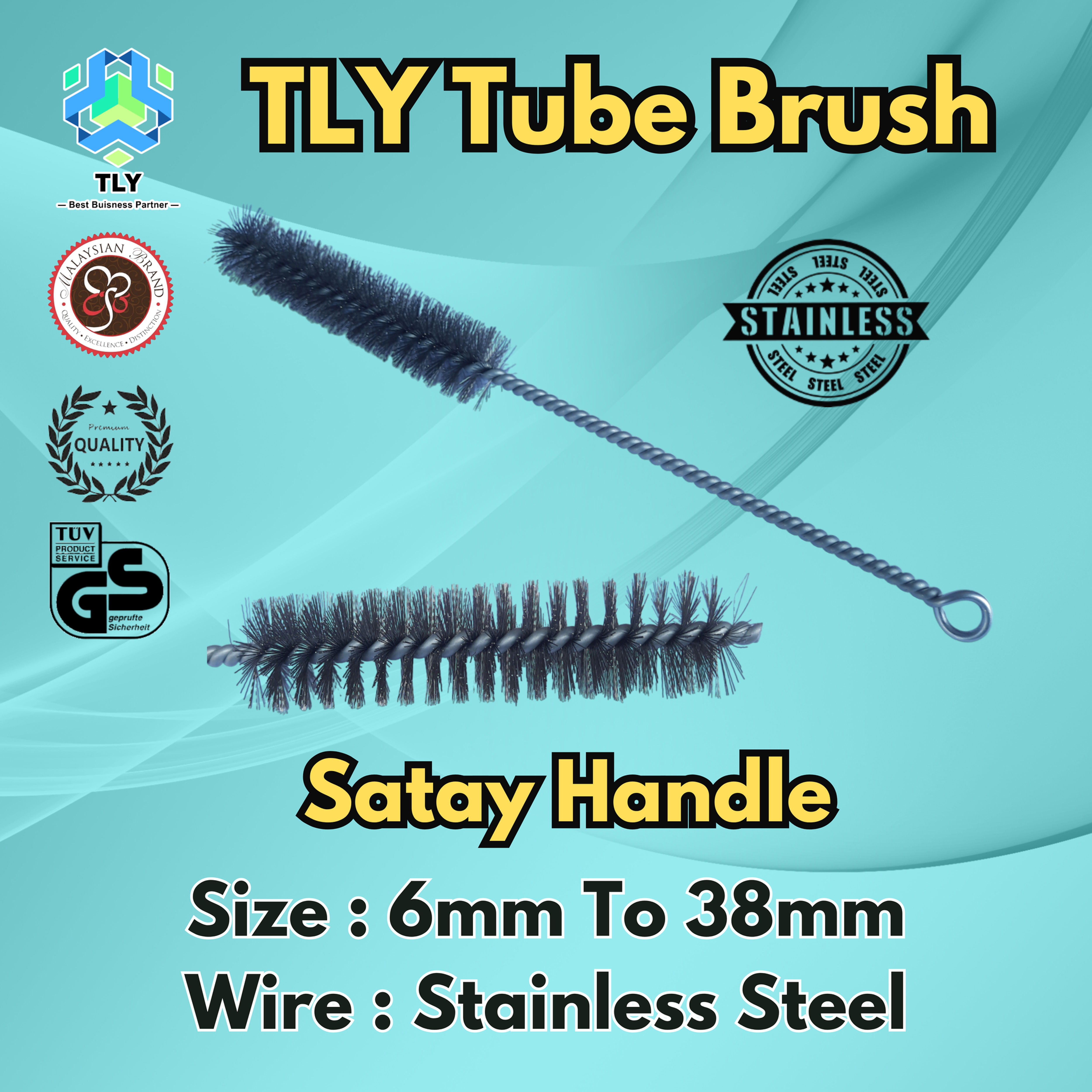 CAEB02 Tube Brush -Satay Handle Wire Stainless Steel