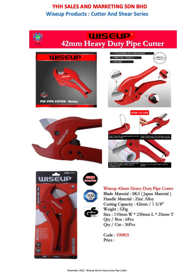 Thumbnail: JBG03 Wiseup Heavy Duty PVC Pipe Cutter 42mm 100803