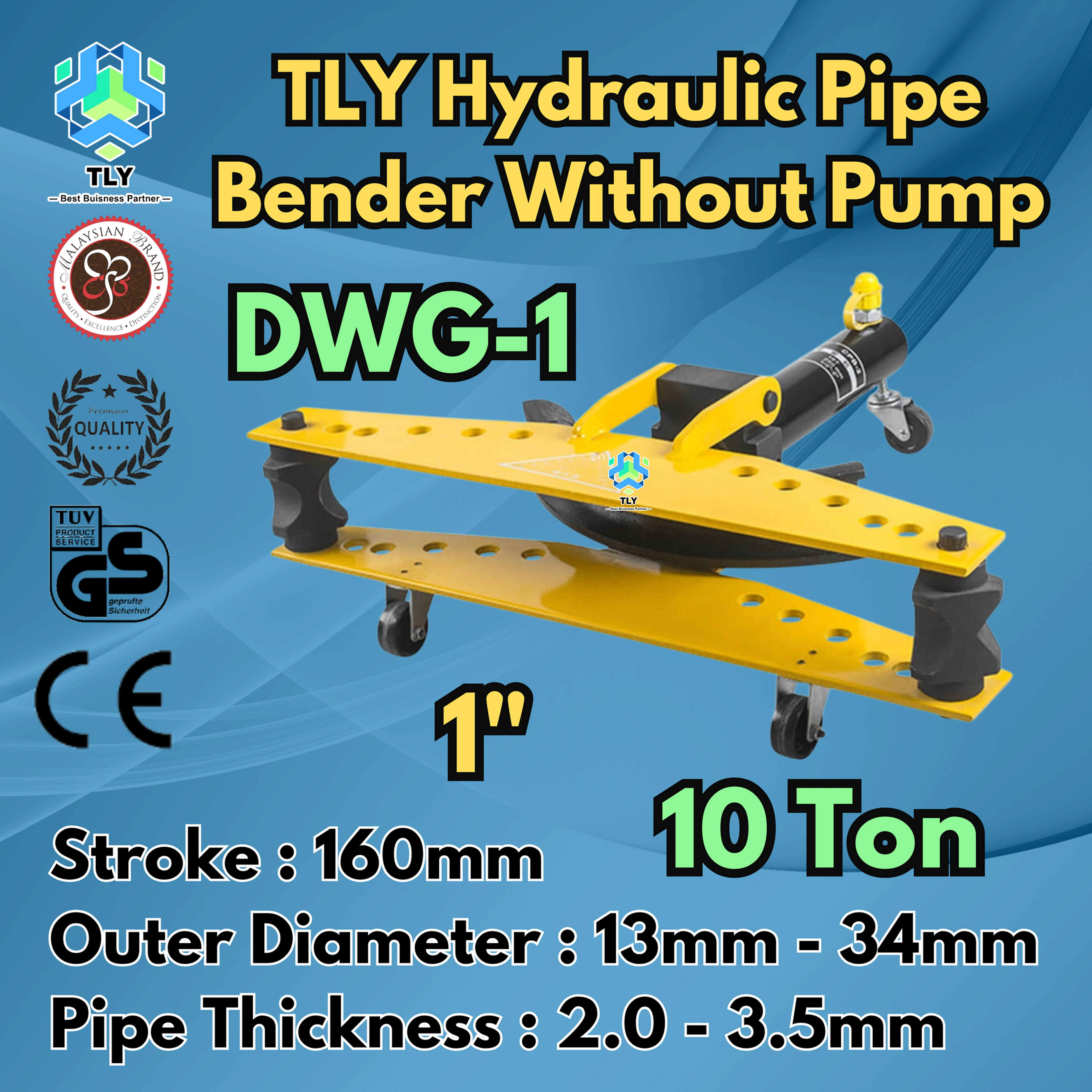 BEM01 Hydraulic Pipe Bender Without Pump 1" x 10T DWG-1