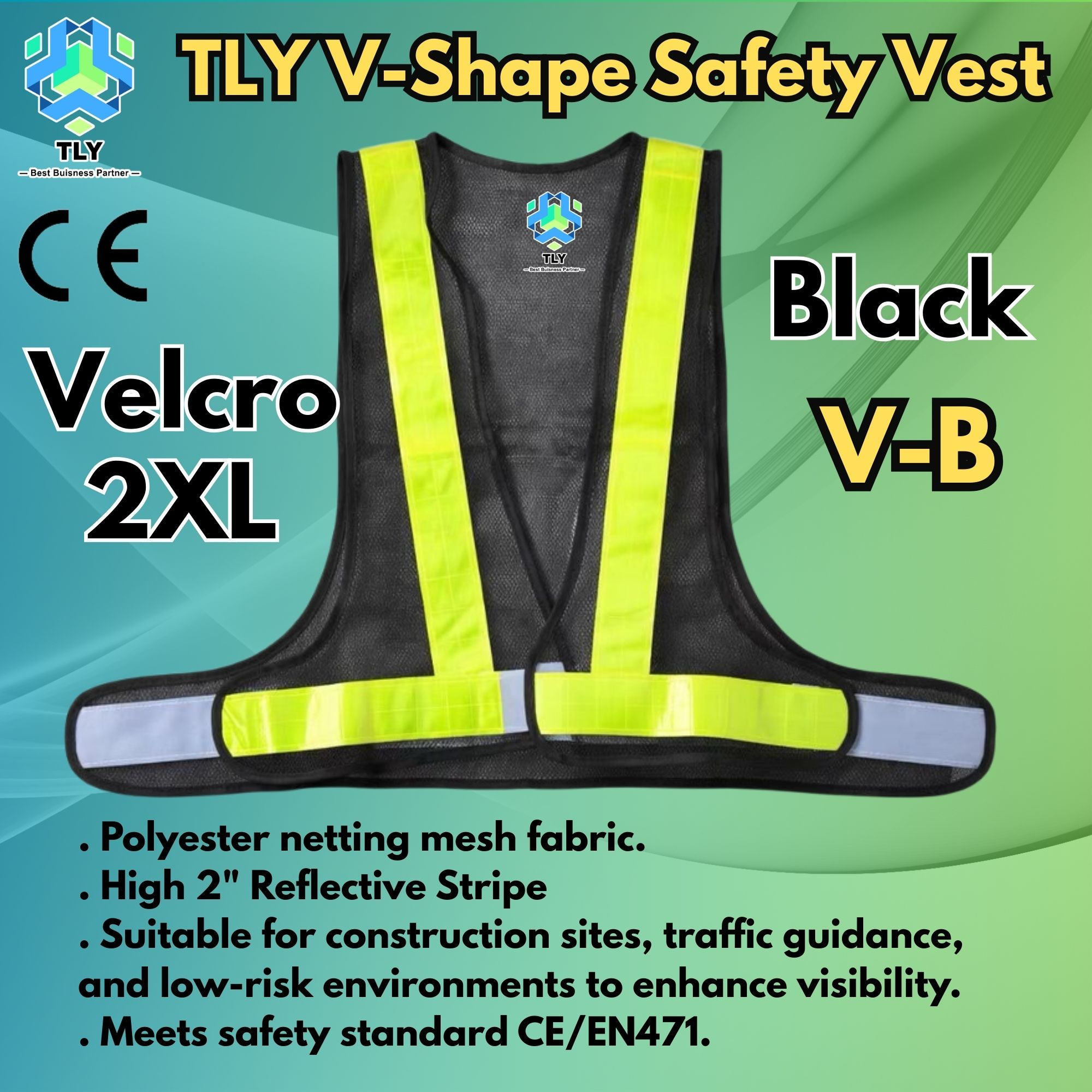 EGK01 Reflective Safety Vest - V type Velcro Black