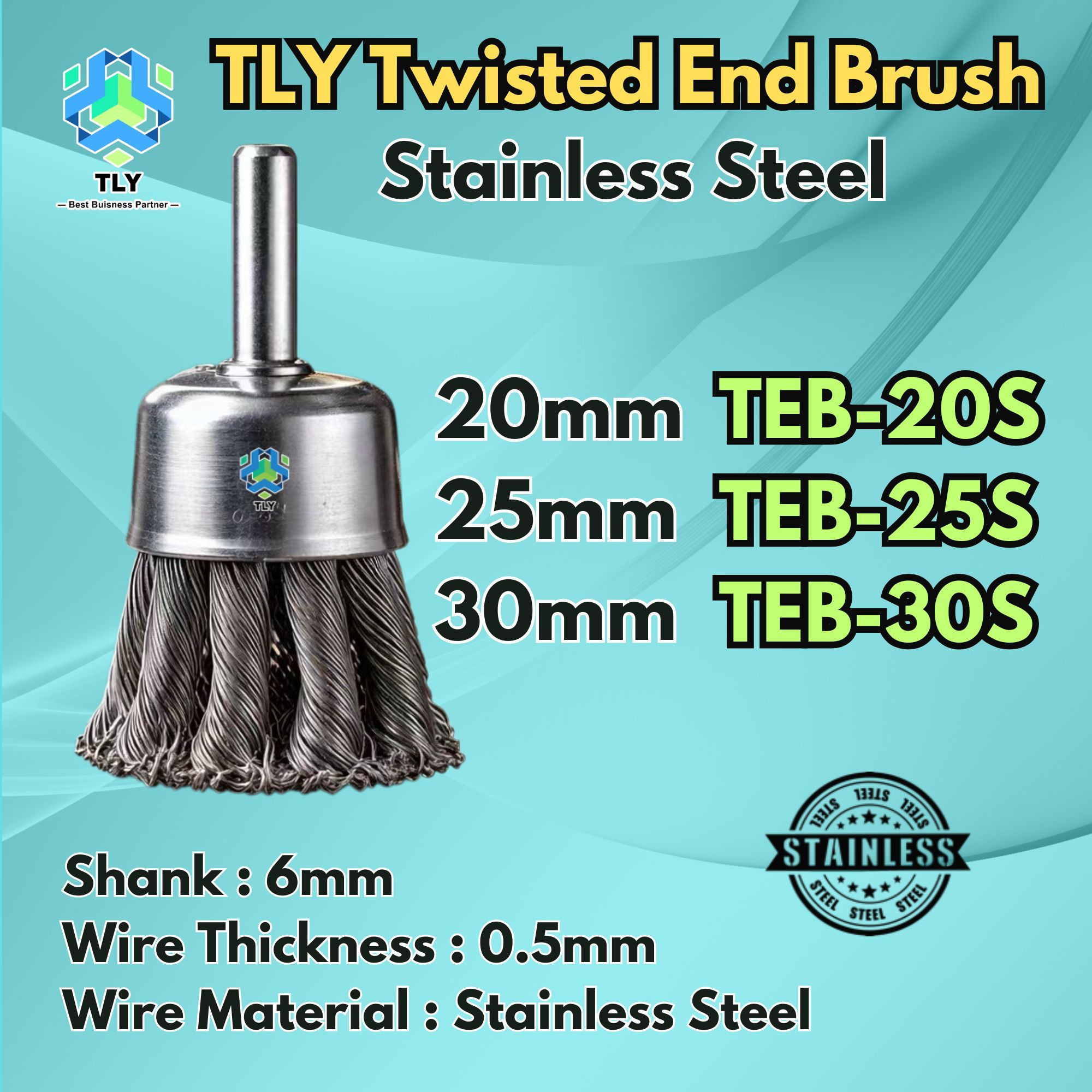 CADD02 TLY Stainless Steel End Brush - Twisted Steel