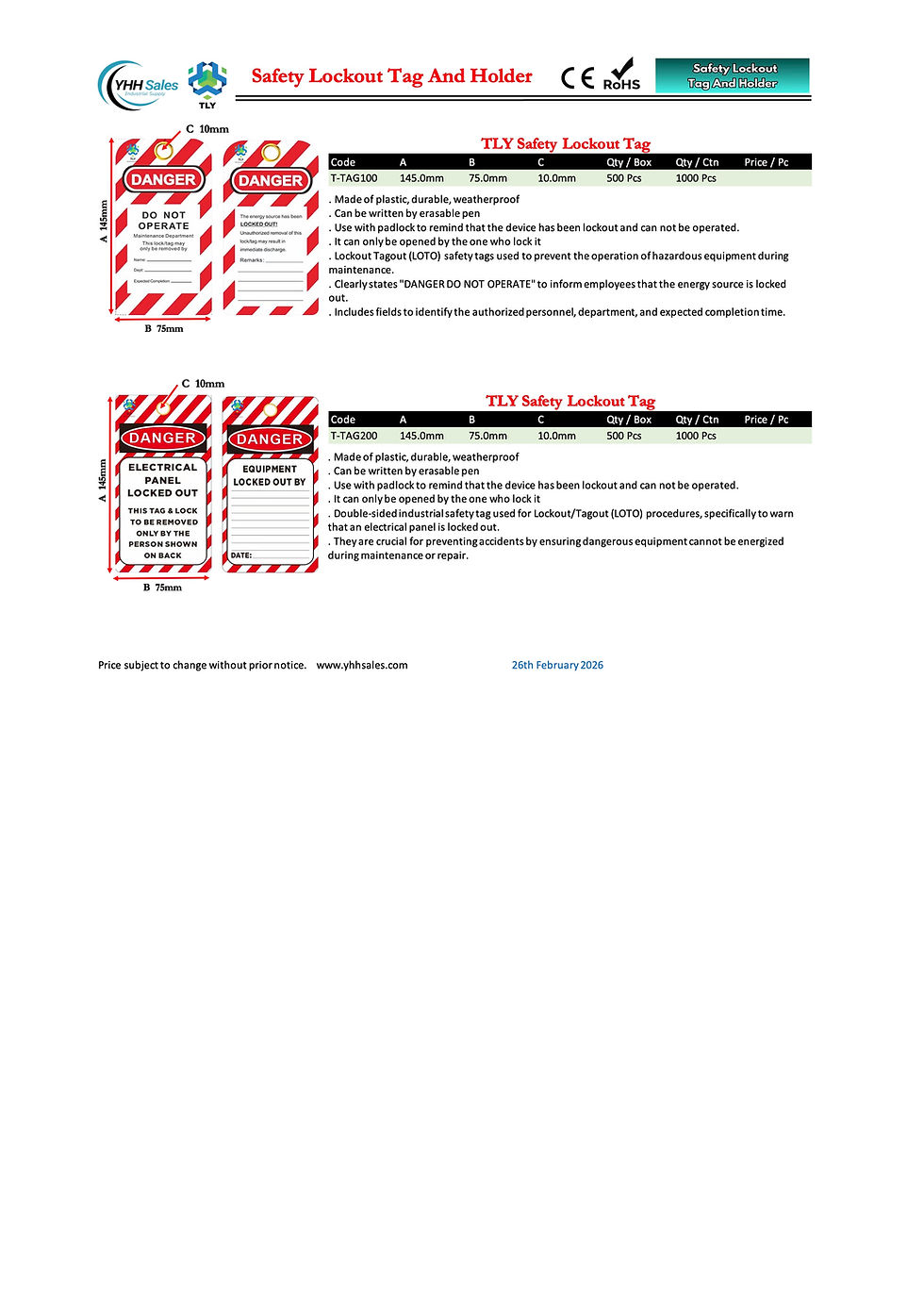 Thumbnail: EQA06 TLY Safety Lockout Tag T-TAG200