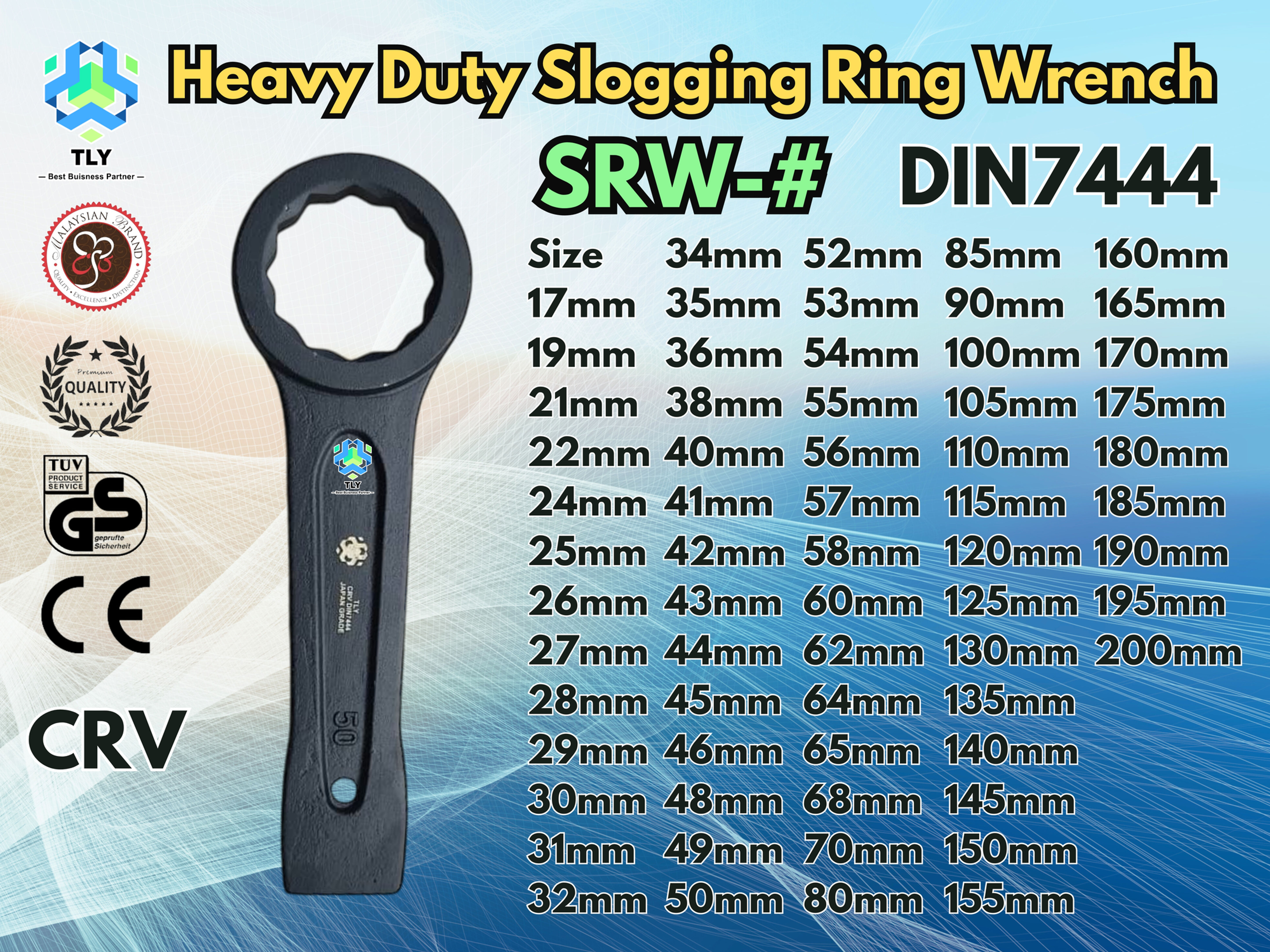 OAB01 Heavy Duty CR-V Slogging Ring Wrench DIN7444 SRW