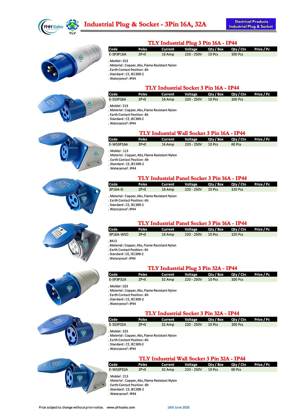 Thumbnail: GBG01 Industrial Plug & Socket IP67 - 3 Pin 16A Wall Socket Outlet