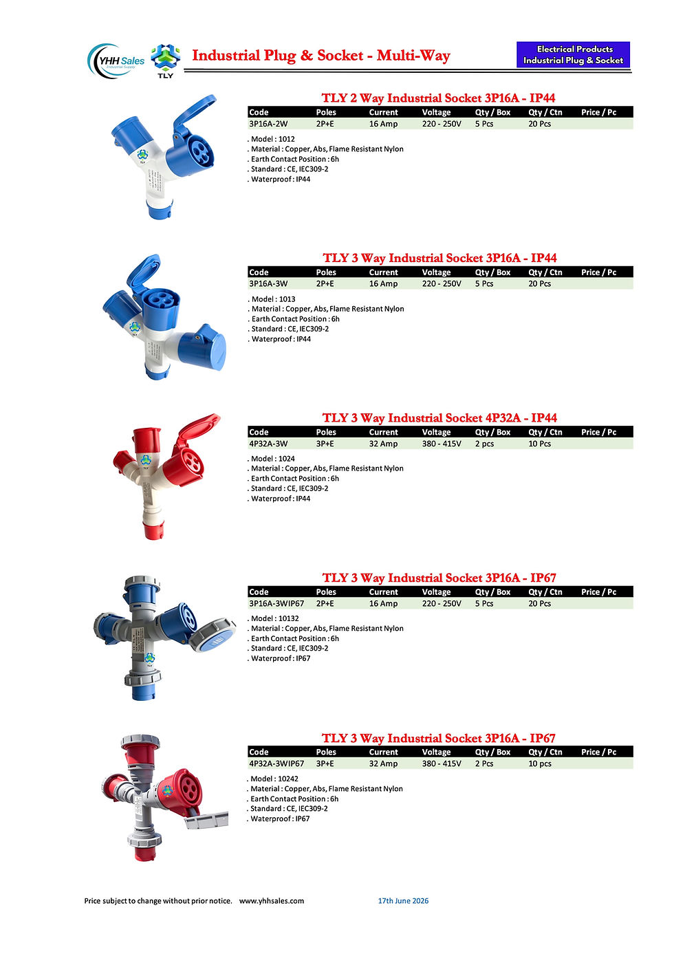 Thumbnail: GAI02 Industrial Plug & Socket IP44 - 3 Pin 16A 3 Way Socket