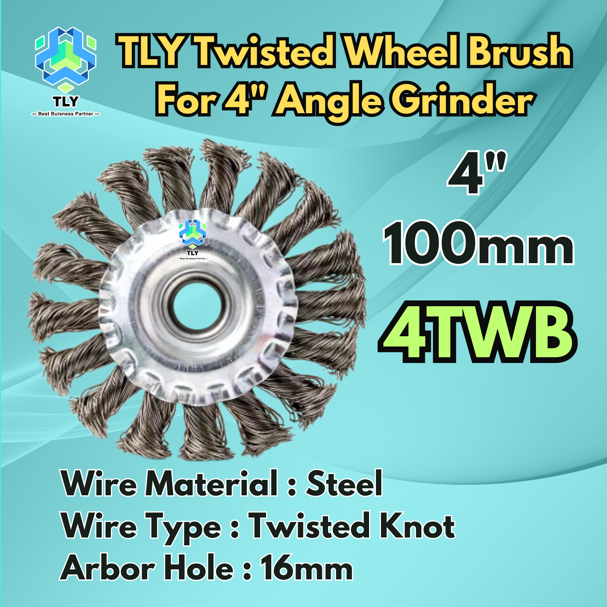 CABC01 Wheel Brush - 4" x 16mm Twisted Steel