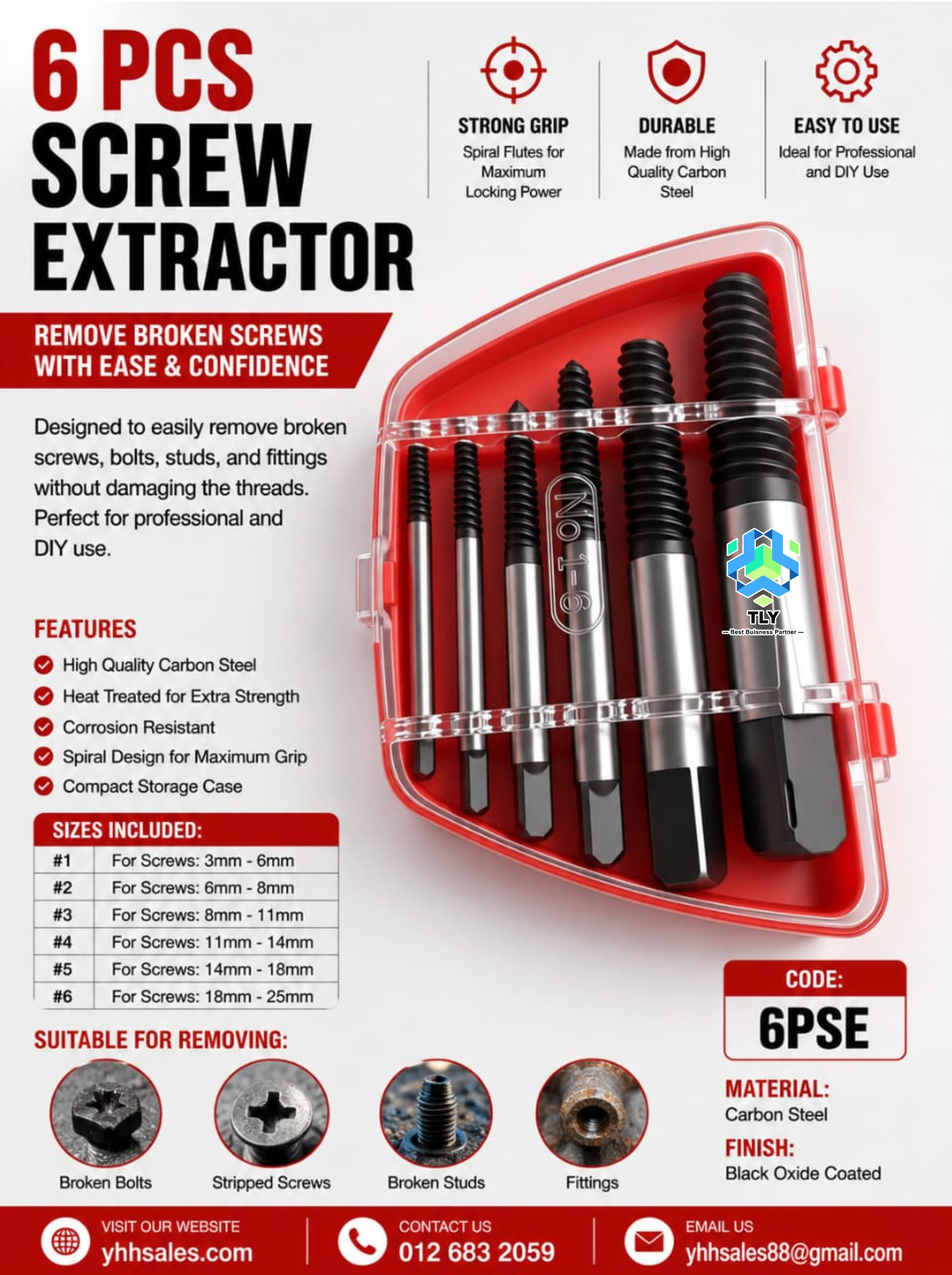 ADI02 6Pcs Screw Extractor Set 6PSE