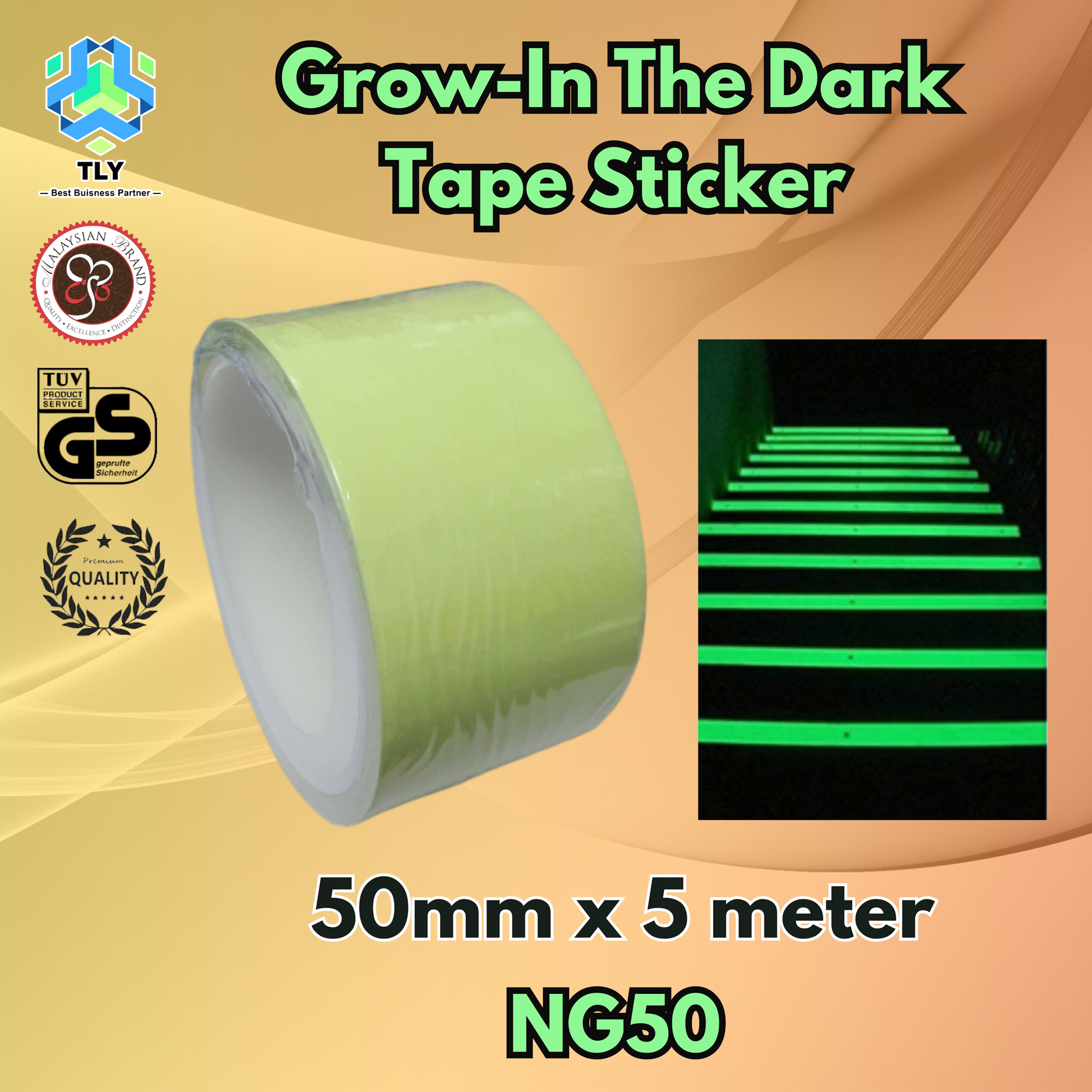 HD08 Grow In The Dark Tape 50mm x 5 Meter