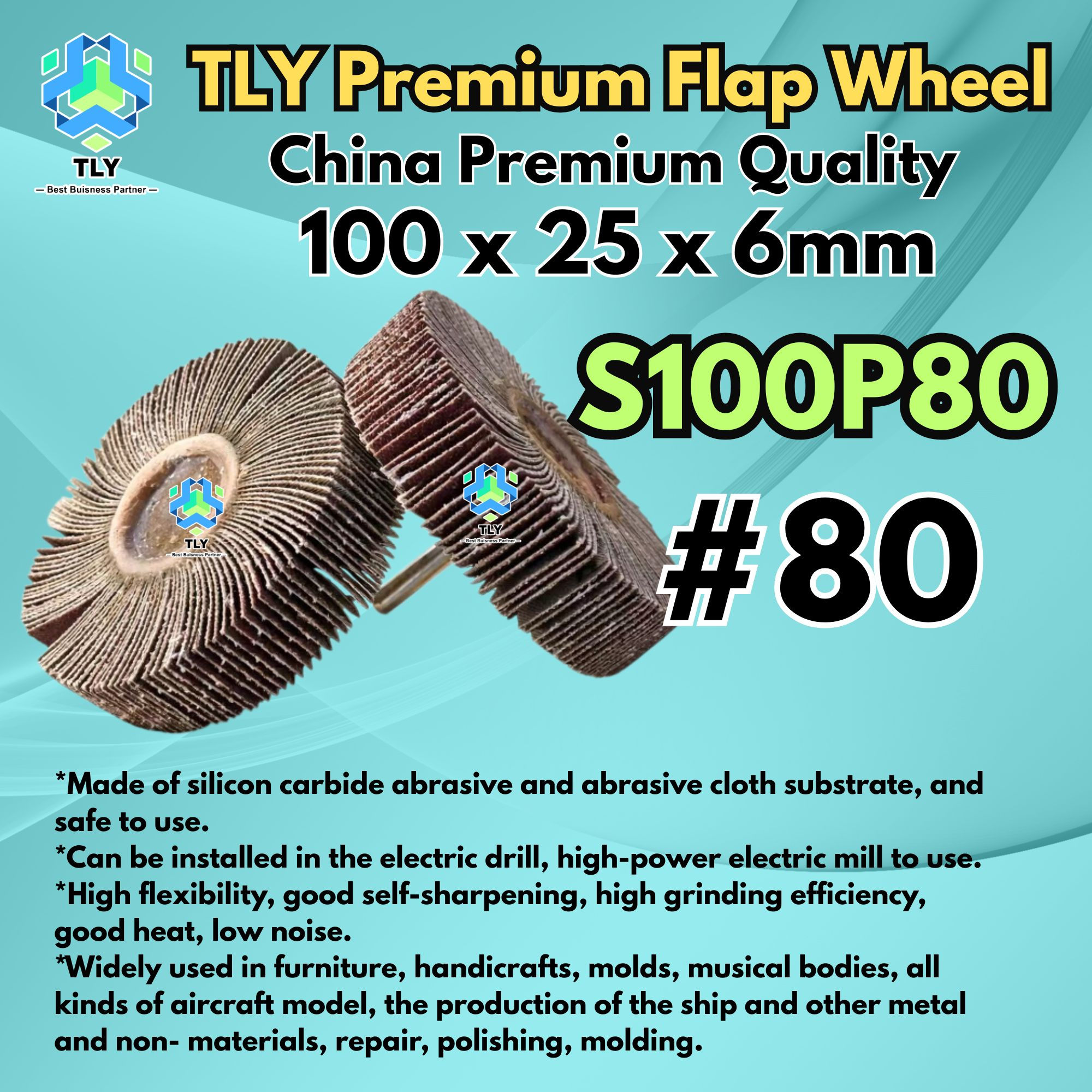 CBDA14 TLY Sanding Flap Wheel 100 x 25 x 6mm P80 S100P80