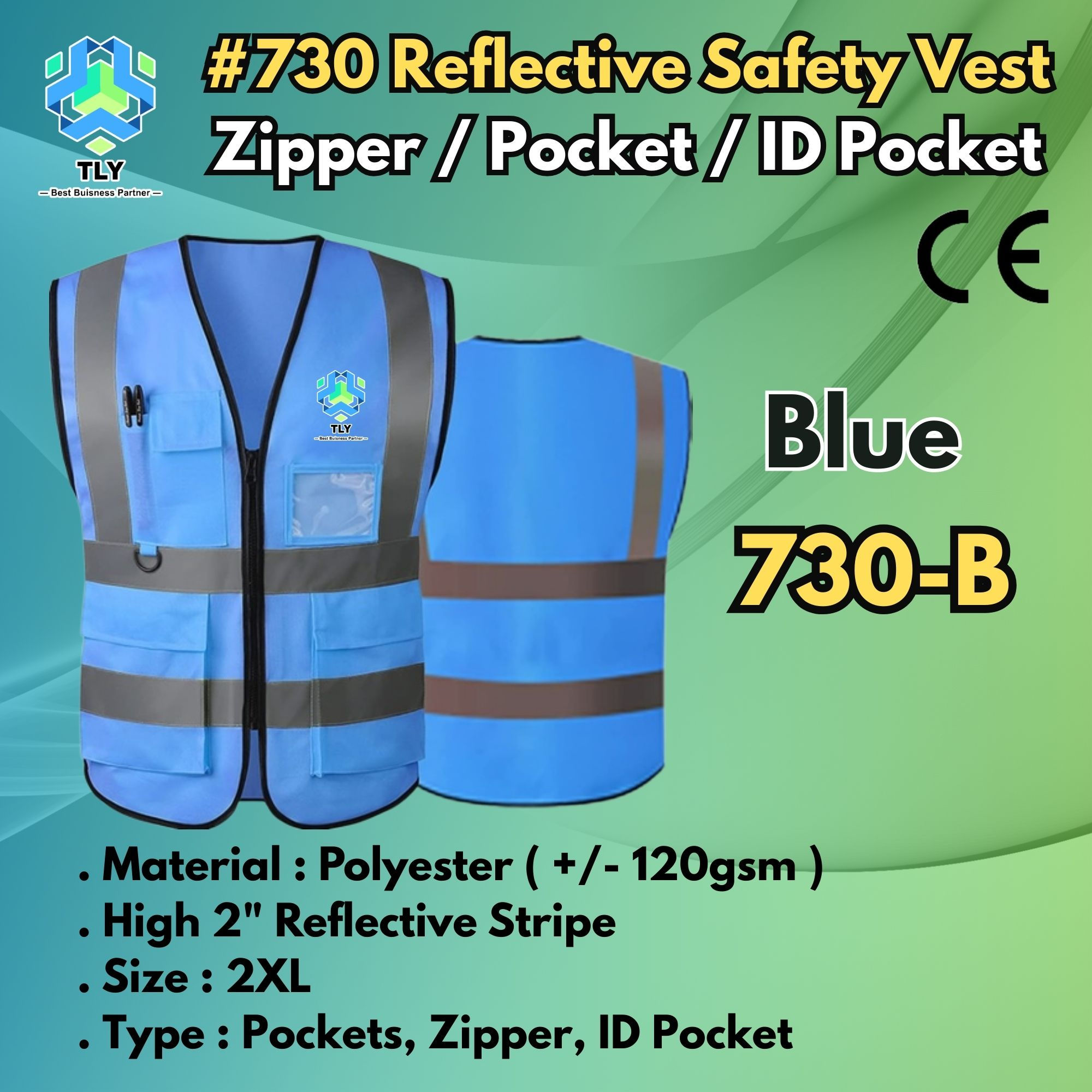 EGE03 Reflective Safety Vest - #730 Zip Type Premiun Blue