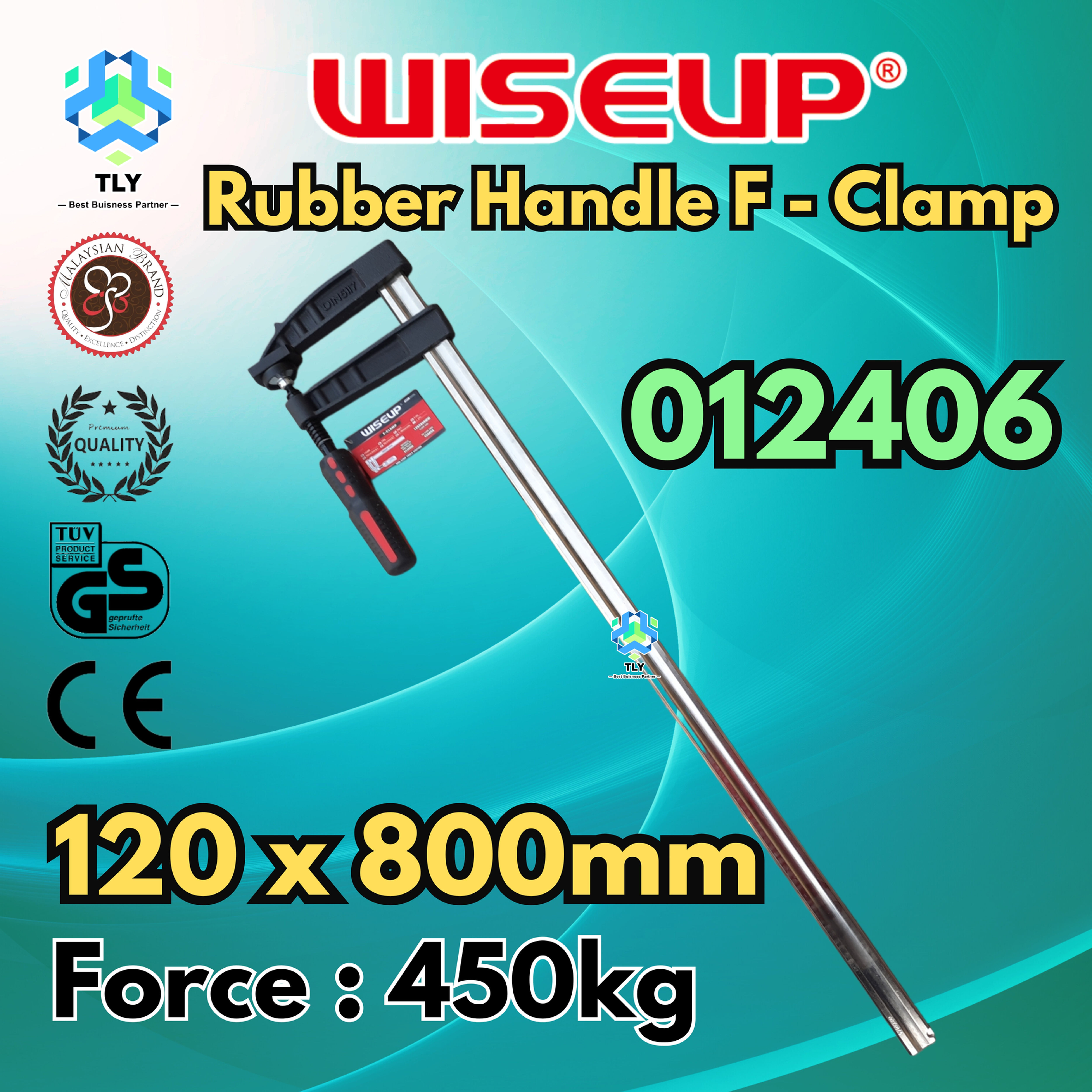 JDE06 Wiseup Rubber Handle F Clamp 120x800mm 012406