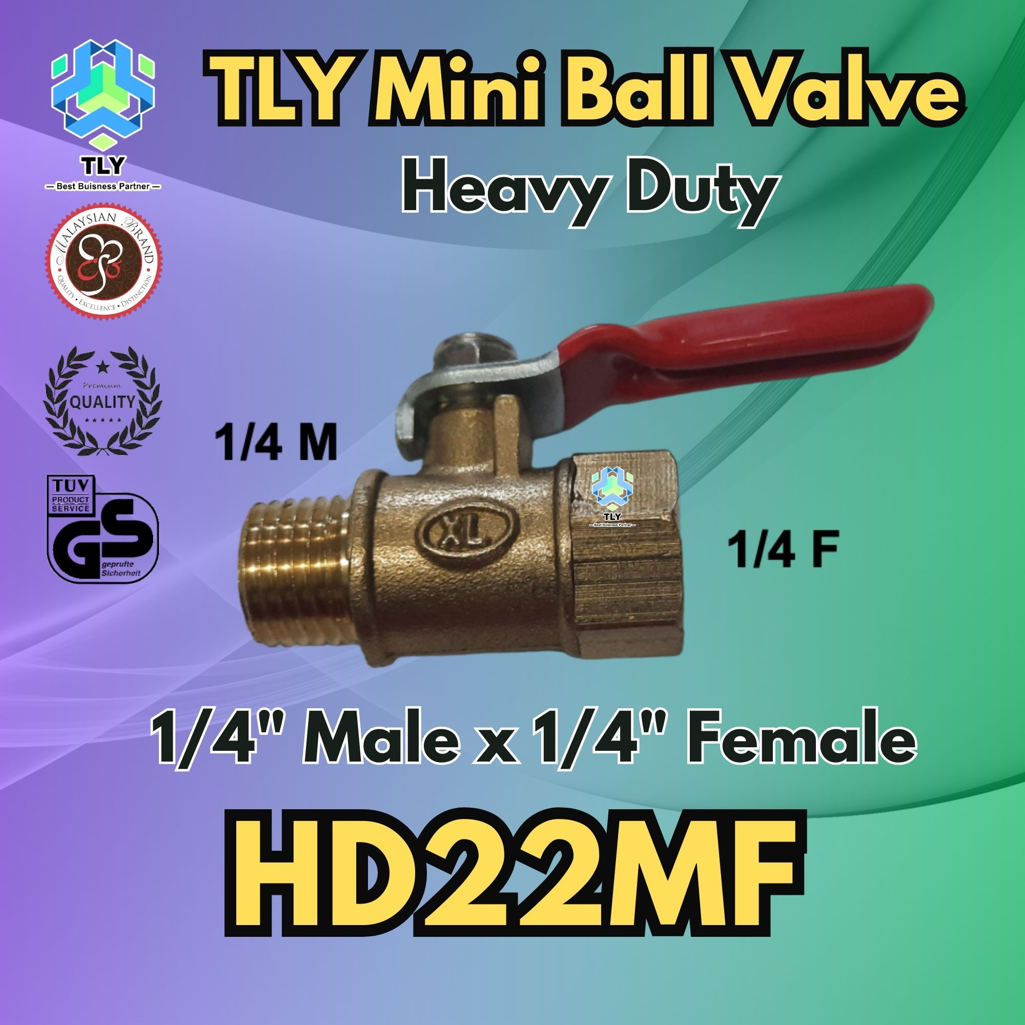 QAA05 Heavy Duty Mini Ball Valve 1/4" M x  1/4" F HD22MF