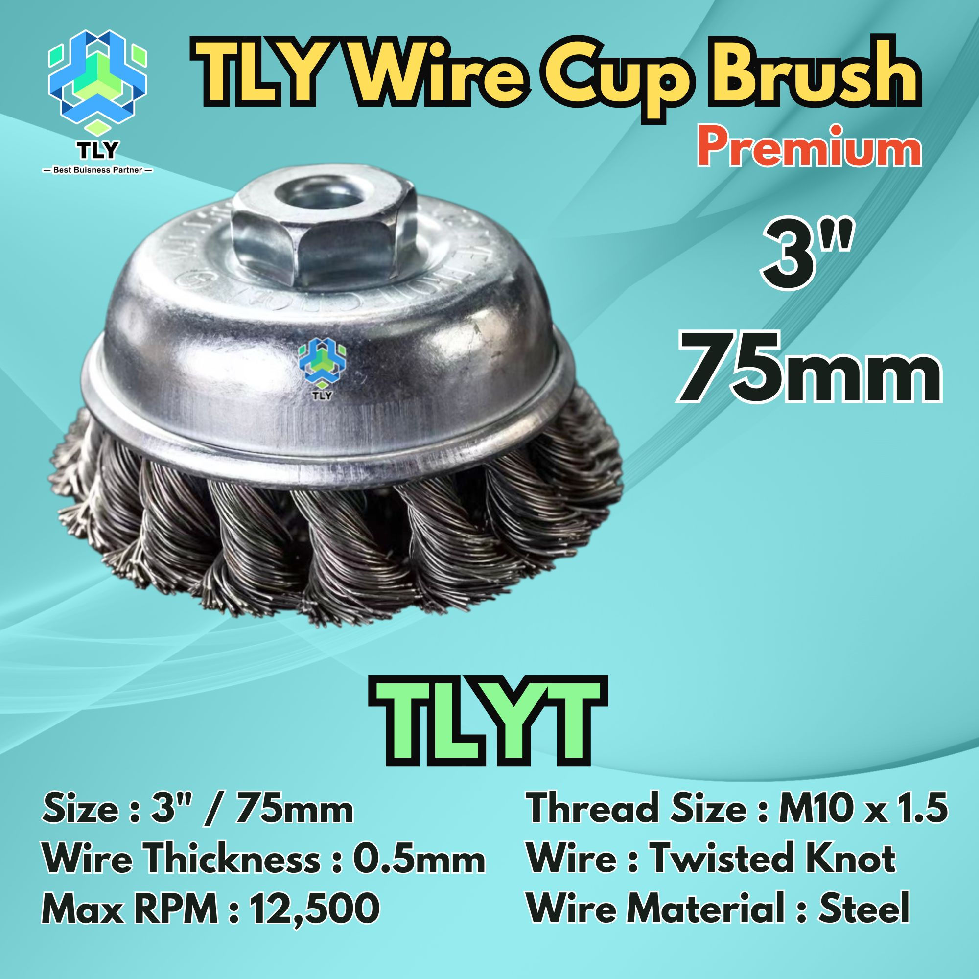 CAAA02 TLY 3" Cup Brush - Twisted Steel