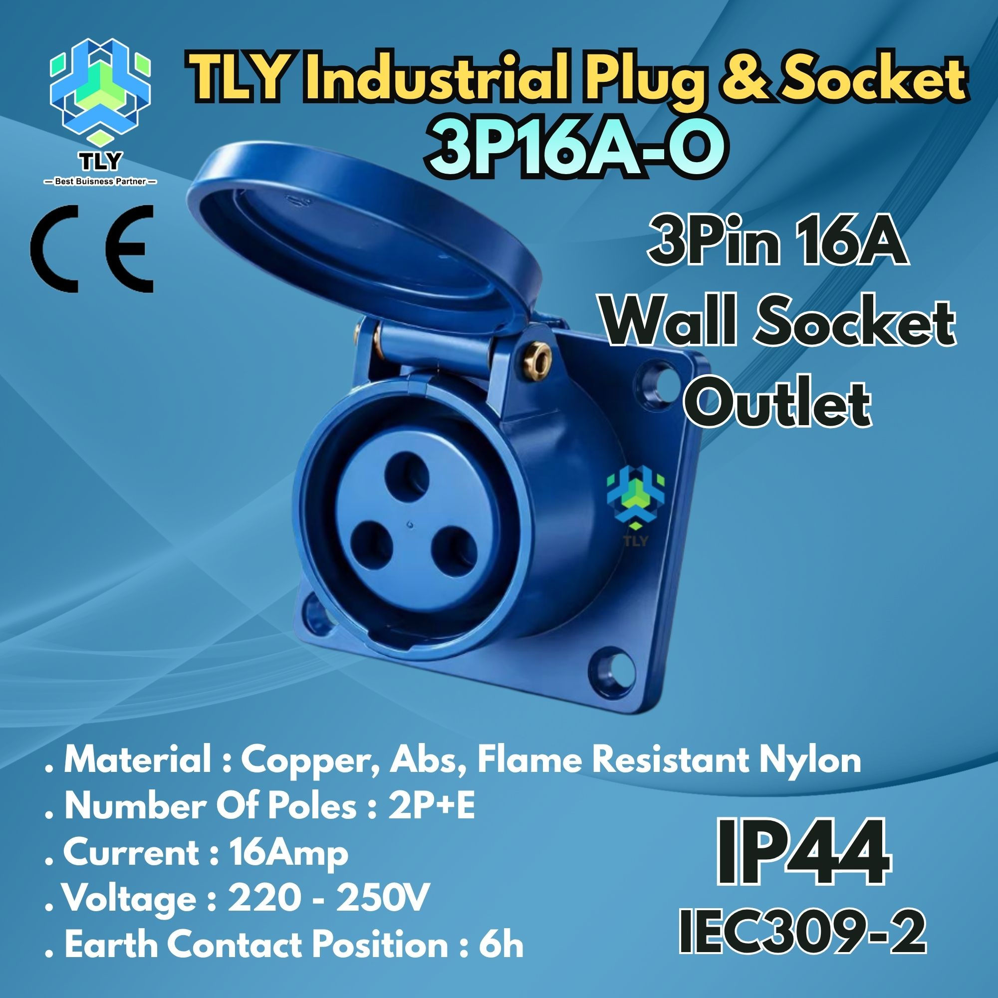 GAG01 Industrial Plug & Socket IP44 - 3 Pin 16A Wall Socket Outlet