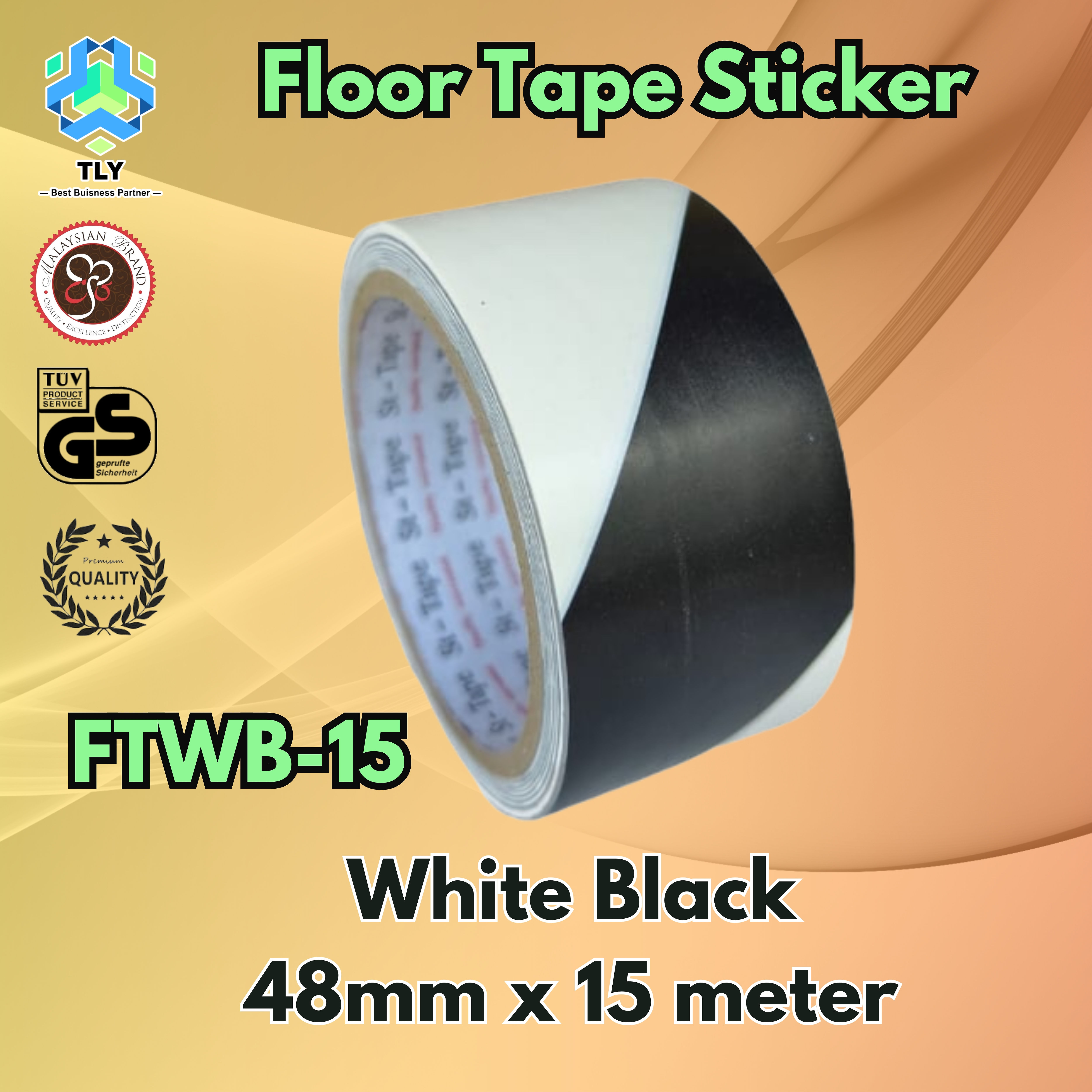 EHB07 Floor Tape Sticker - 48mm x 15m White Black