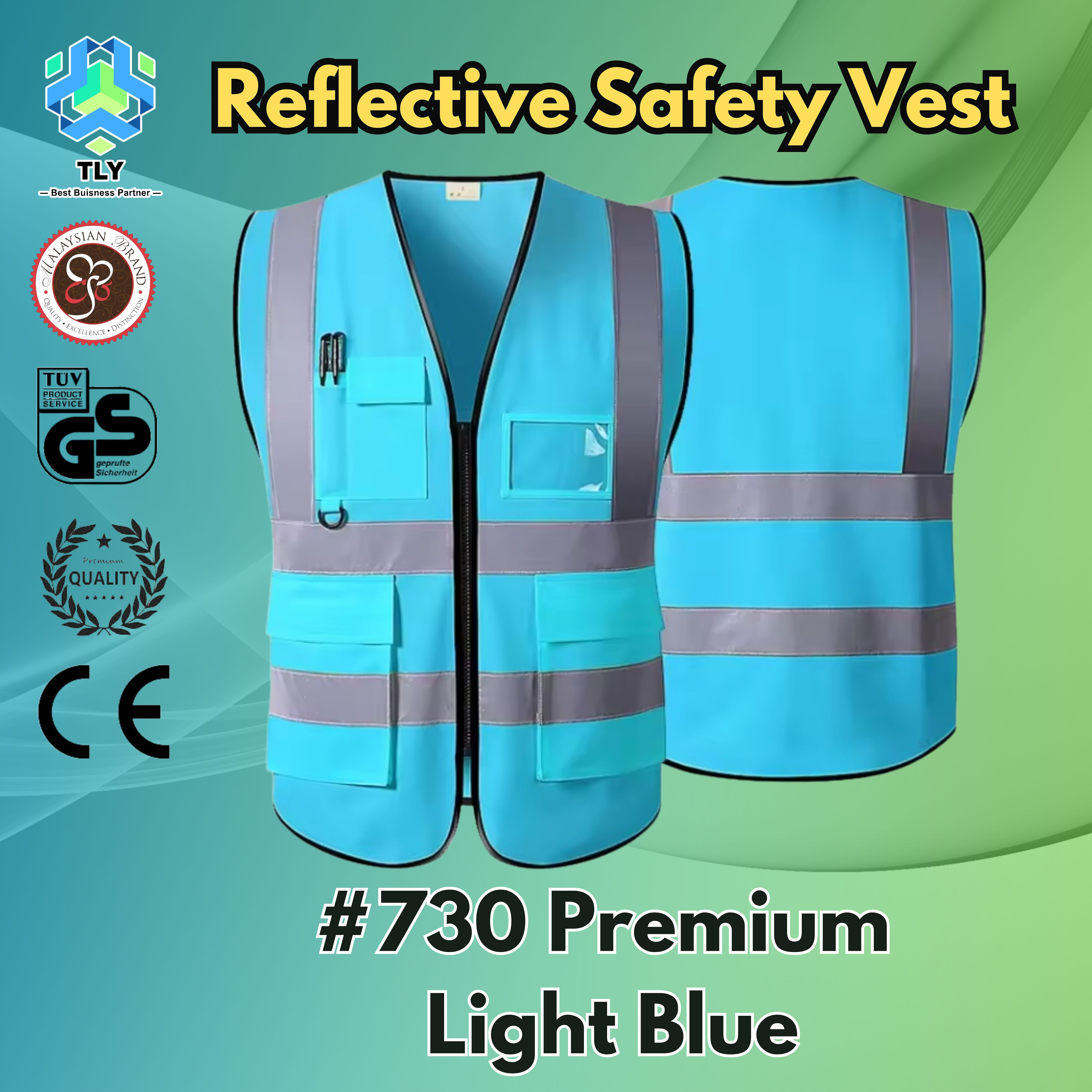 EGA13 Reflective Safety Vest - #730 Zip Type Light Blue