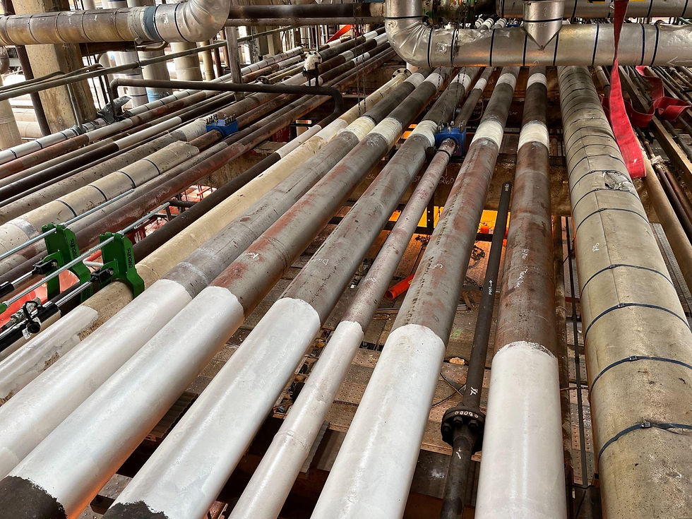 Application Of Coating At Pipe Touchpoint Area using Ovolifts Multi-Jack