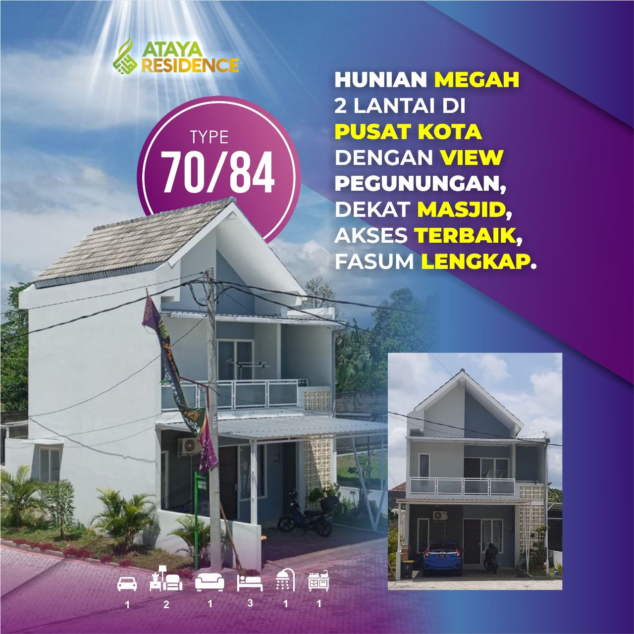 Tipe 70 terbatas 3 unit di Blok Terdepan Ataya Residence Paling dekat Masjid