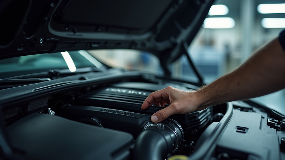 Close-up view of a luxury car's engine during a diagnostic check