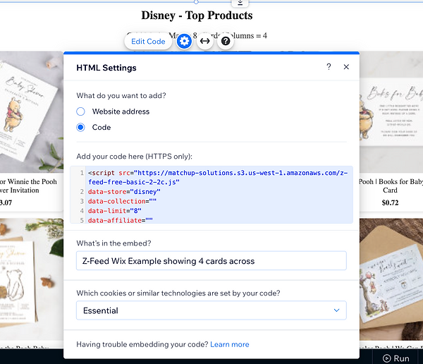 Wix Embed HTML Code - Z-Feed Zazzle Product Feed Integration