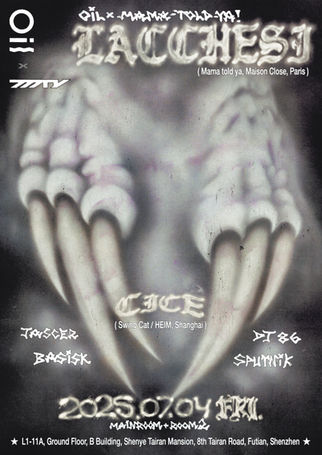 poster for oil club, airbrushed wyvern claws and hand drawn lineup