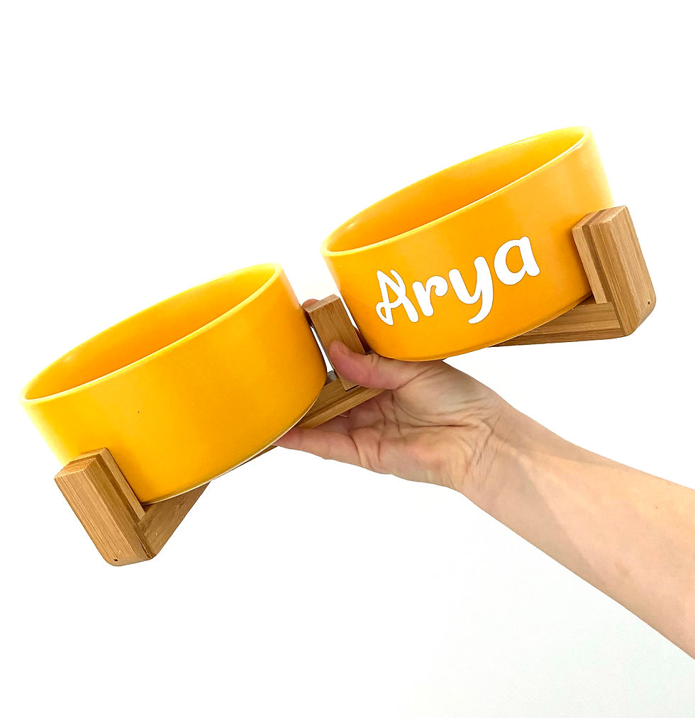 Miniaturbild: Double gamelle personnalisable socle bambou