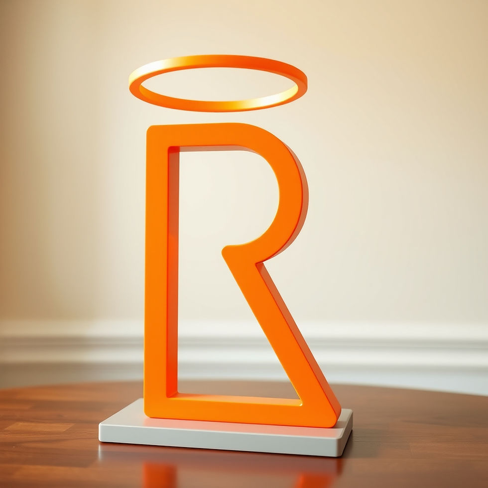 An R with a halo placed on a desk