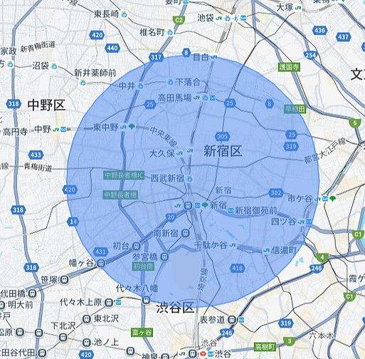 Google Map広告のエリア指定例