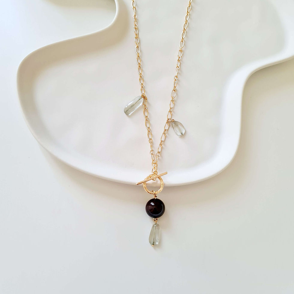 Thumbnail: Handmade Gold-plated Garnet and Green Amethyst Chain Necklace