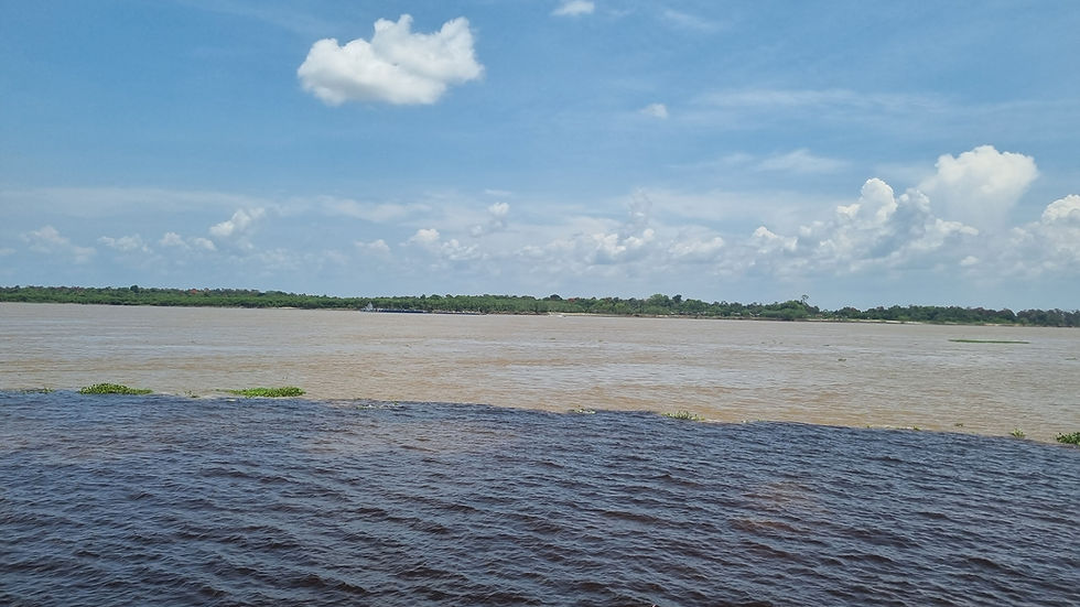 A black and brown river flow side by side without mixing