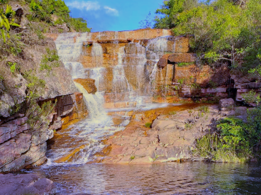 Flowing water in Riachinho Waterfall, Vale do Capao