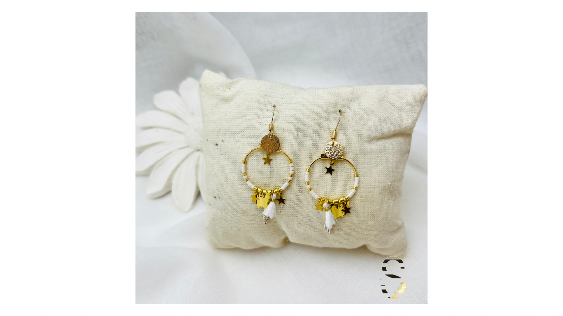 Boucles Perlées Blanc 25mm