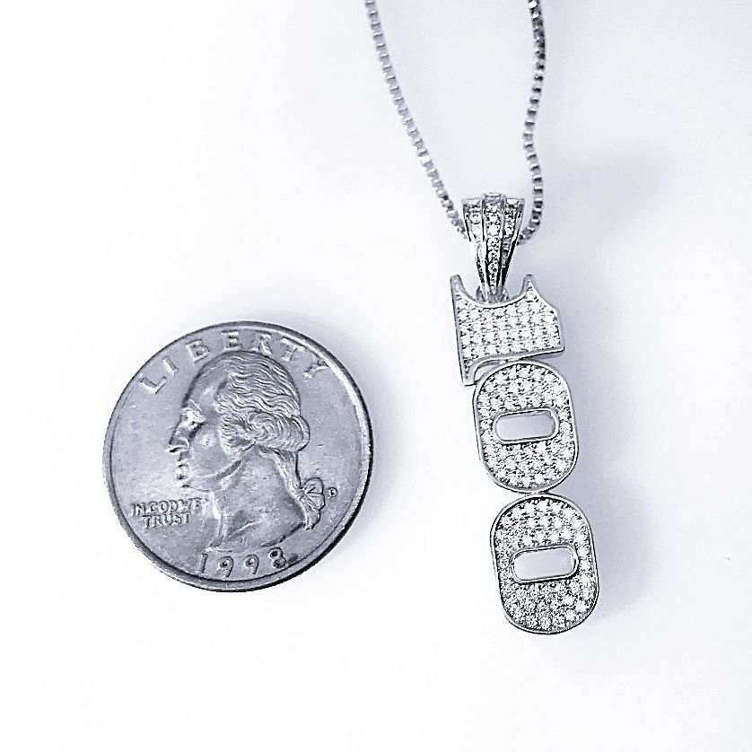 Thumbnail: 100 DOLLAR BILL FONT DESIGN PENDANT & NECKLACE SET PLATINUM