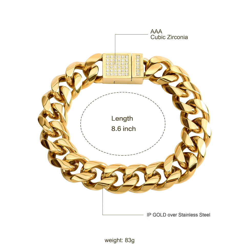 Thumbnail: 13MM MAGNETIC CZ CLASP MIAMI CUBAN BRACELET - IP Gold
