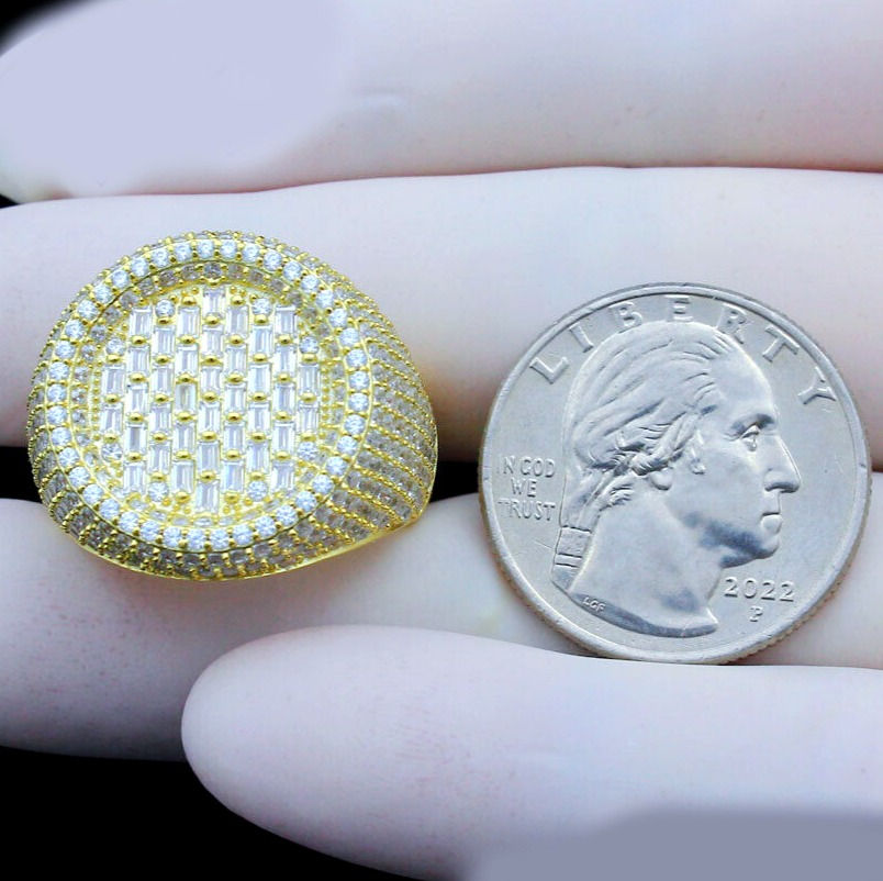 Thumbnail: [Sterling Silver] MICRO PAVE BAGUETTE CZ ROUND RING - Gold Vermeil