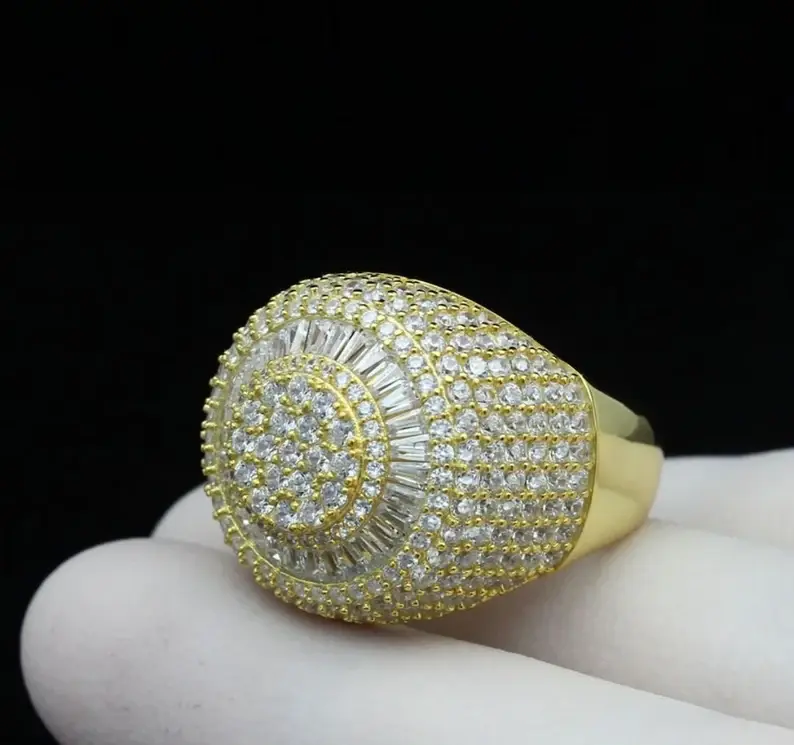Thumbnail: [Sterling Silver] MICRO PAVE BAGUETTE CZ RAISED SIGNET RING