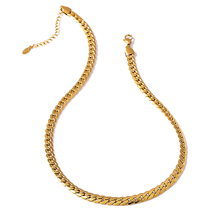 Thumbnail: 7MM CLOSED CURB LINK FLAT CUBAN CHAIN - IP Gold