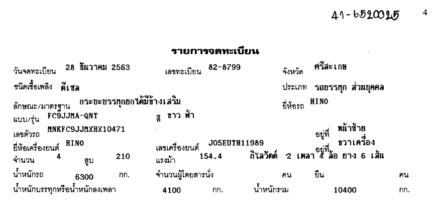 ภาพขนาดย่อ: HINO 6 ล้อ กระบะเหล็กดั๊มพ์ (2020) HO41-6520025