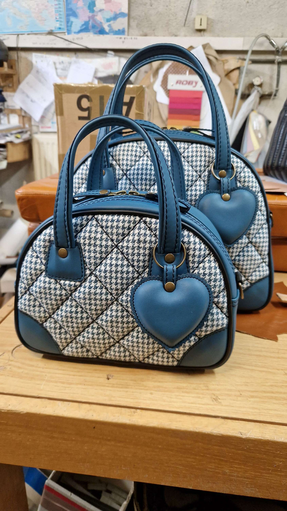 Miniature : MINI MISS cuir bleu pied de poule/ bleu leather 