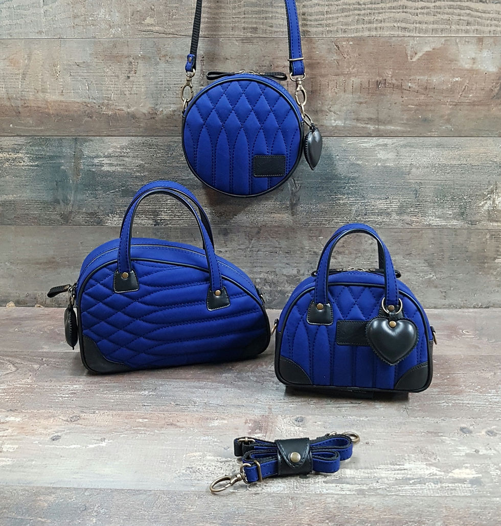 Miniature :   Sac SkinAss BABY BALL coton blue et cuir noir  / blue work  leather BABYBA