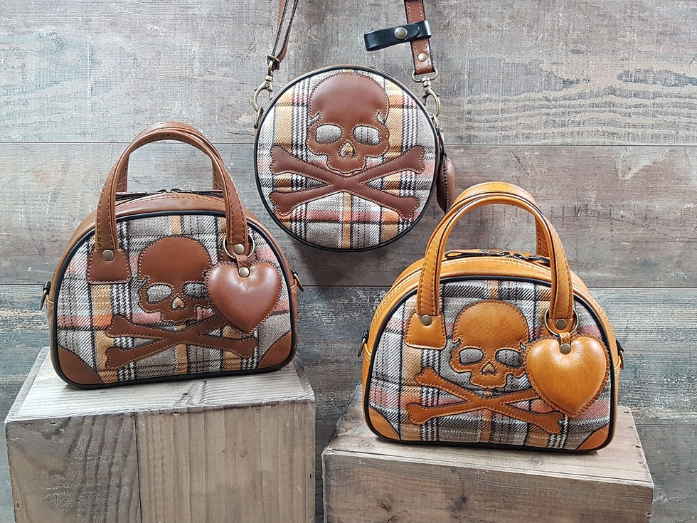 Miniature : Sac SkinAss BABY BALL en cuir marron motif skull / brown leather BABYBALL bag