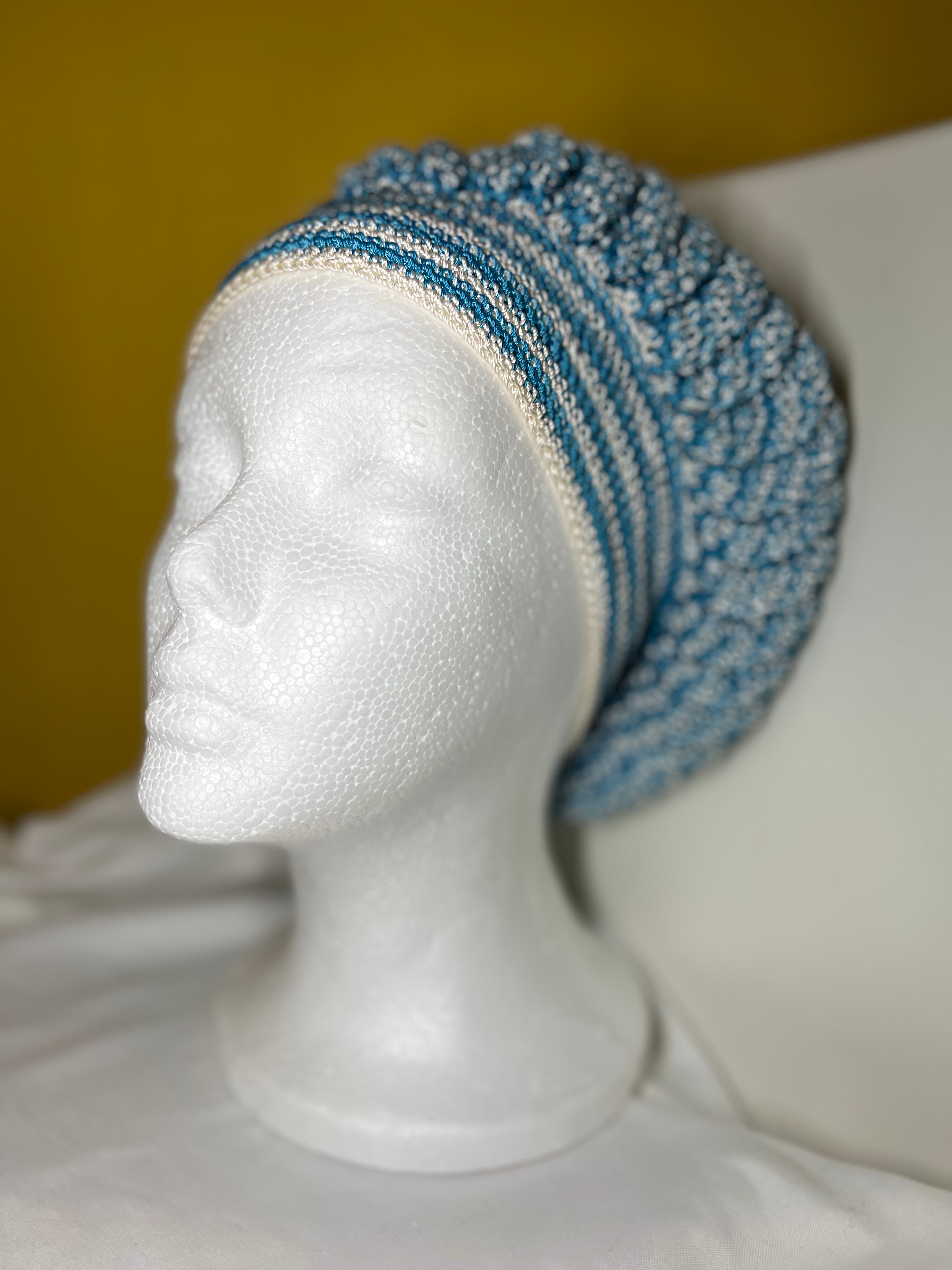 Teal and White Rayon Bamileke Hat