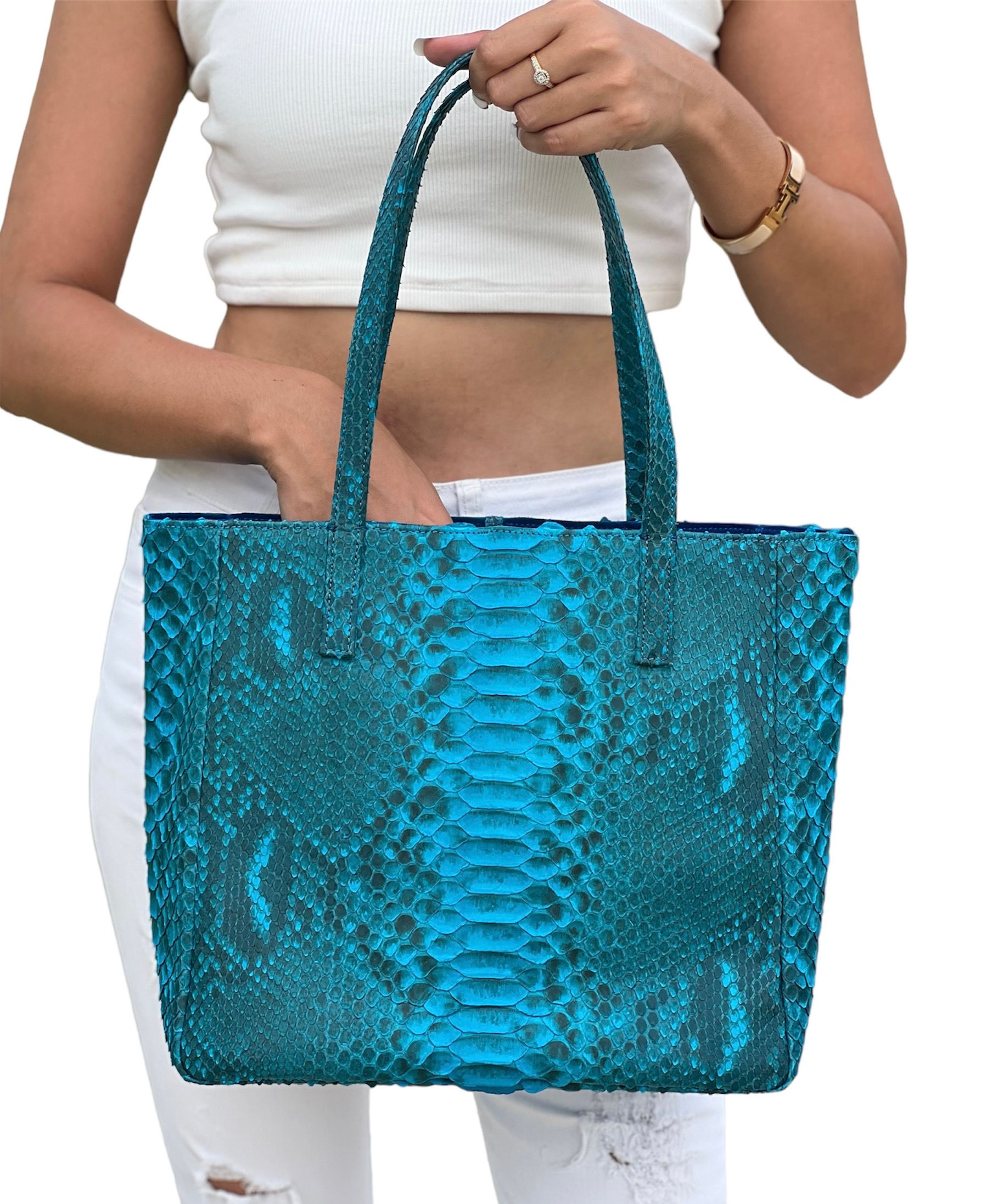 Marina blue python Tote 30